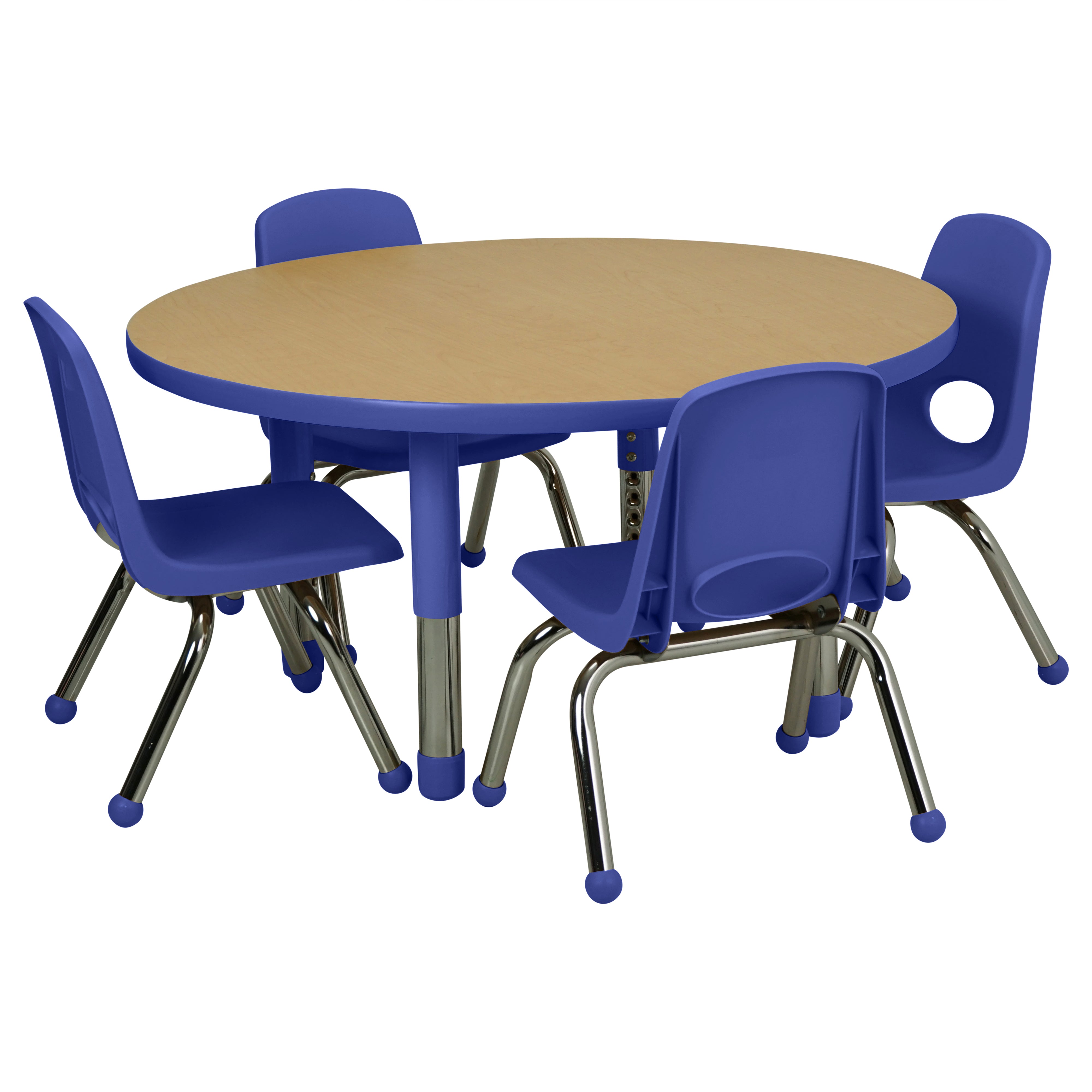 36" Round T-Molding Activity Table with Adjustable Tiny Tot Legs - Maple/Blue