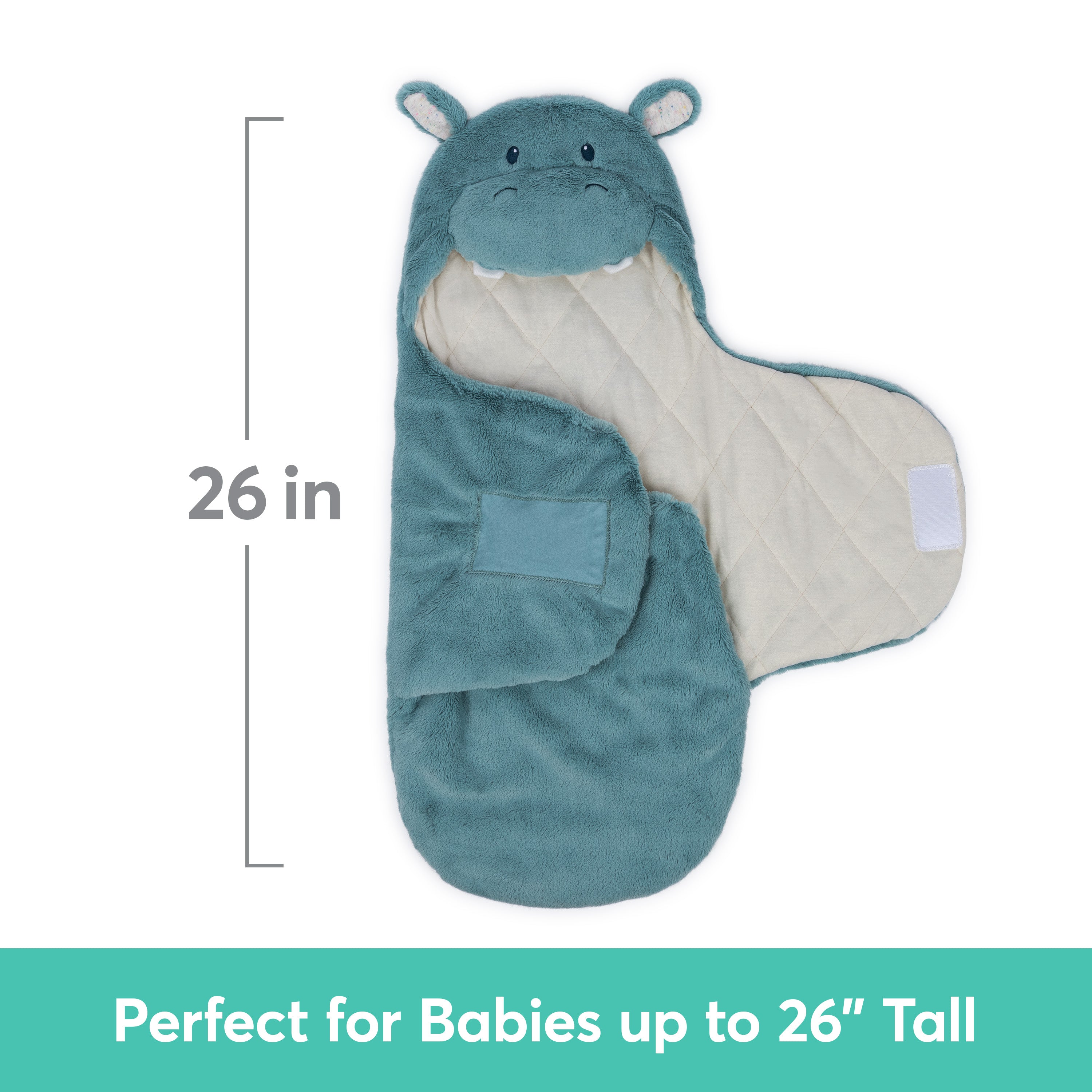 Baby GUND Oh So Snuggly Hippo Blanket Wrap, Plush Hooded Baby Blanket Wrap for Newborns, Blue/Cream, 26”