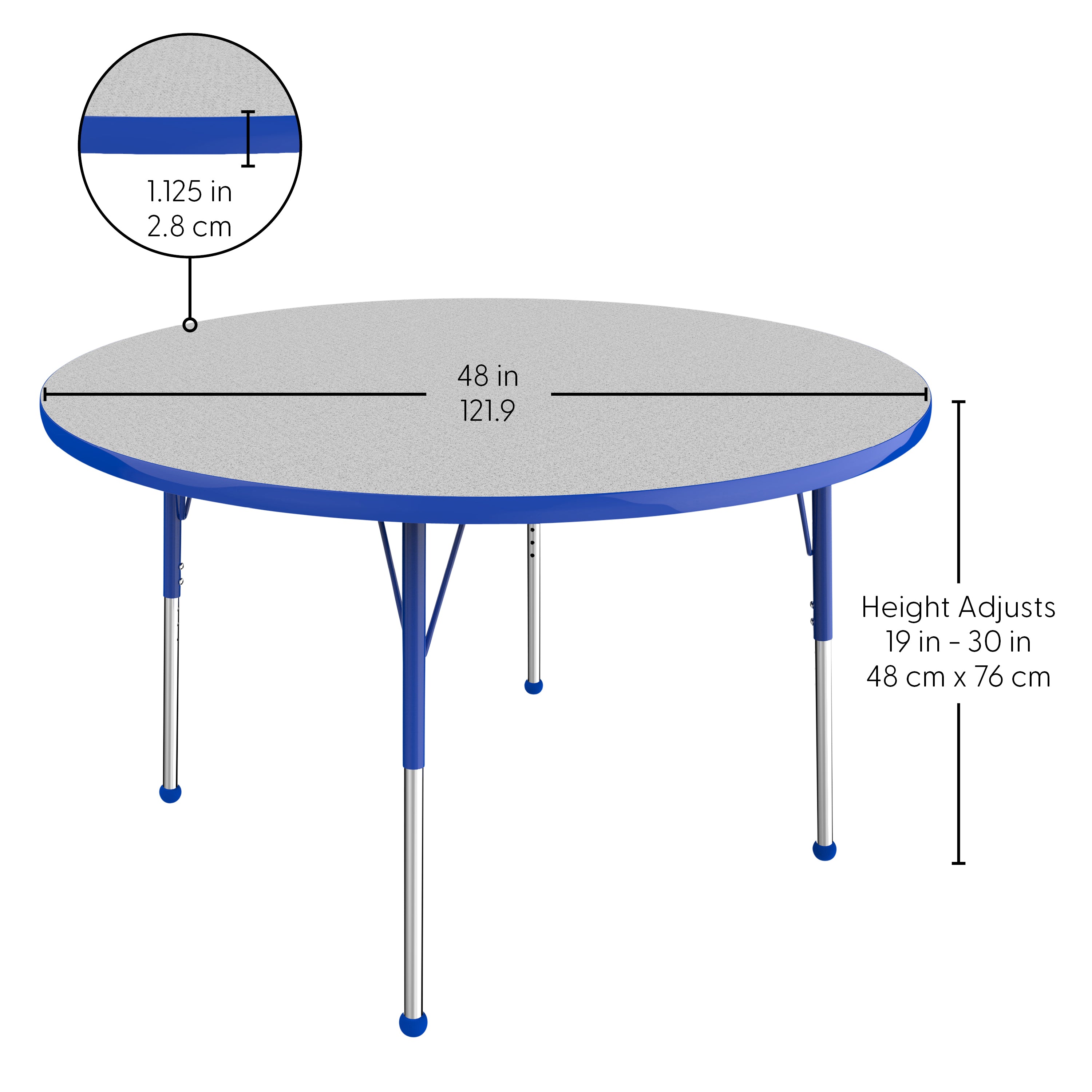 48" Round T-Molding Activity Table with Adjustable Standard Ball Glide Legs - Gray/Blue