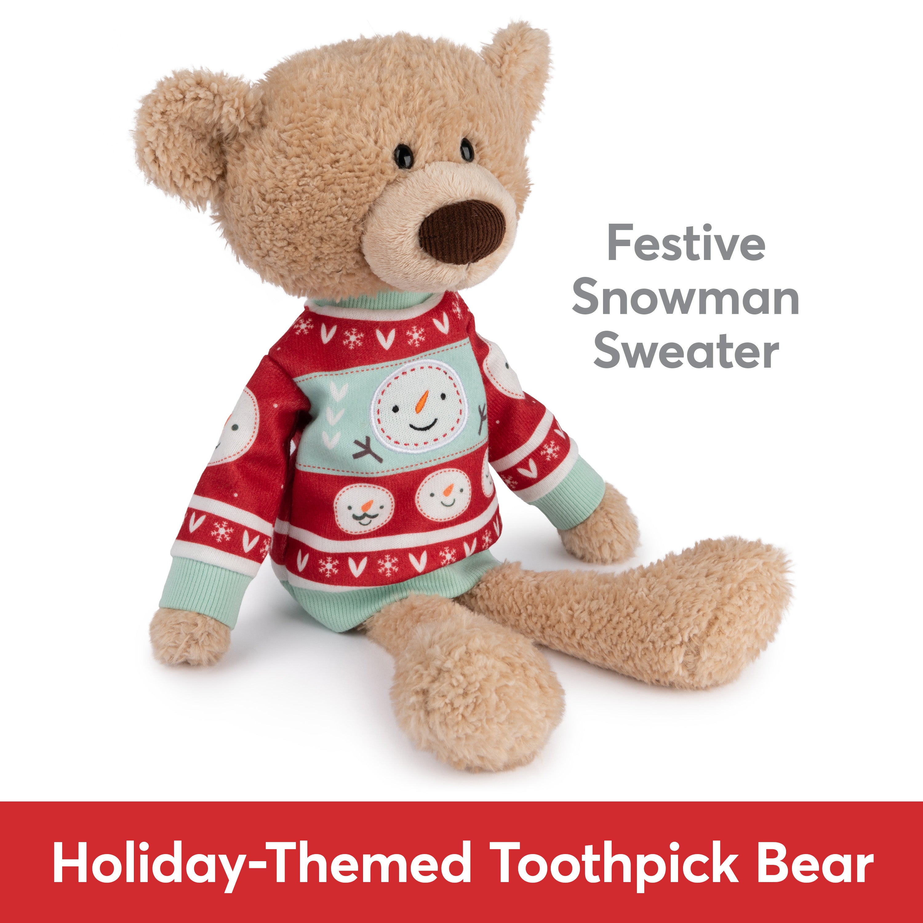 GUND Toothpick with Holiday Sweater, Classic Teddy Bear Stuffed Animal for Ages 1 and Up, Beige/Red/White, 15”