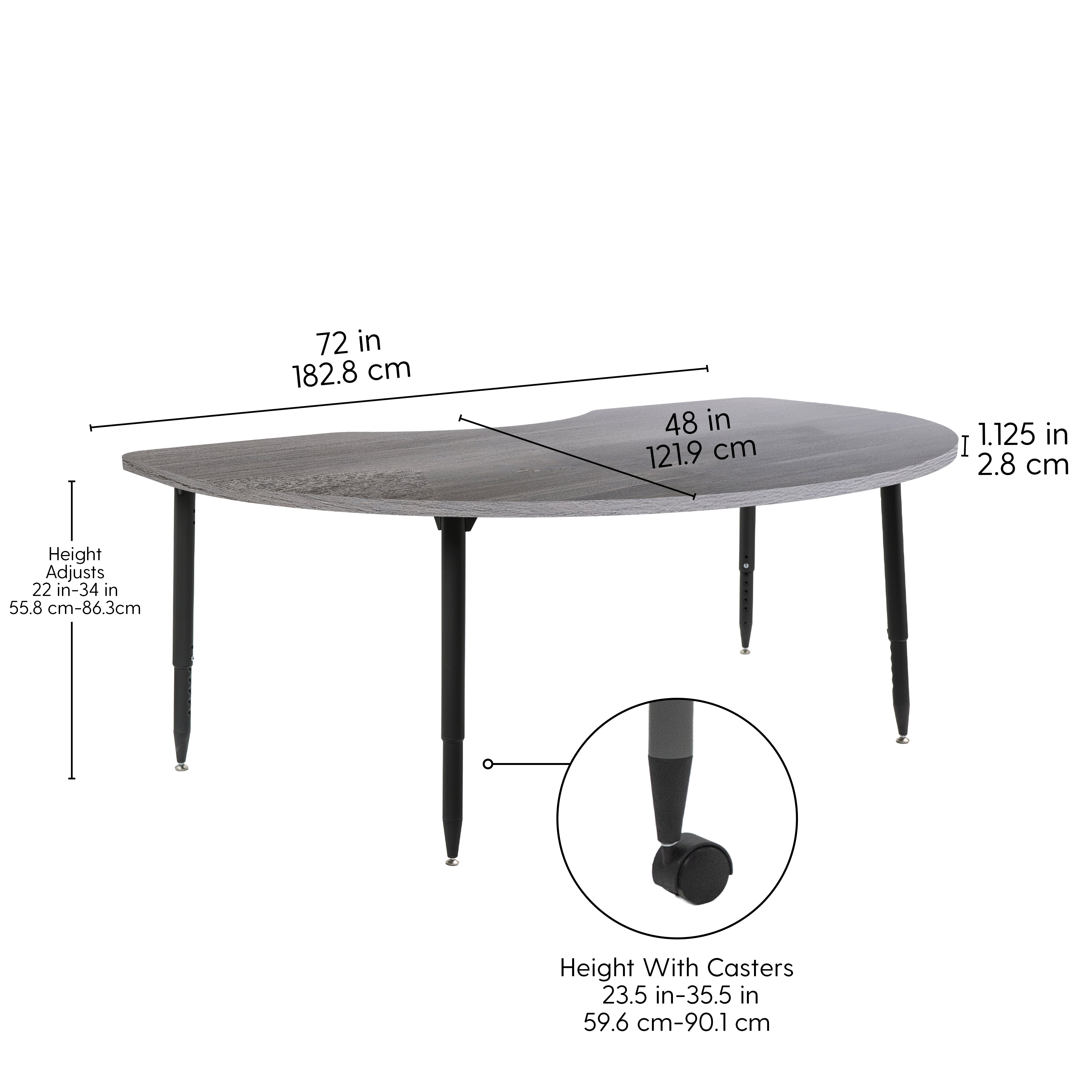Adapte 48" x 72" Kidney Woodgrain Activity Table with Adjustable Tapered Legs - Gray Wood/Black