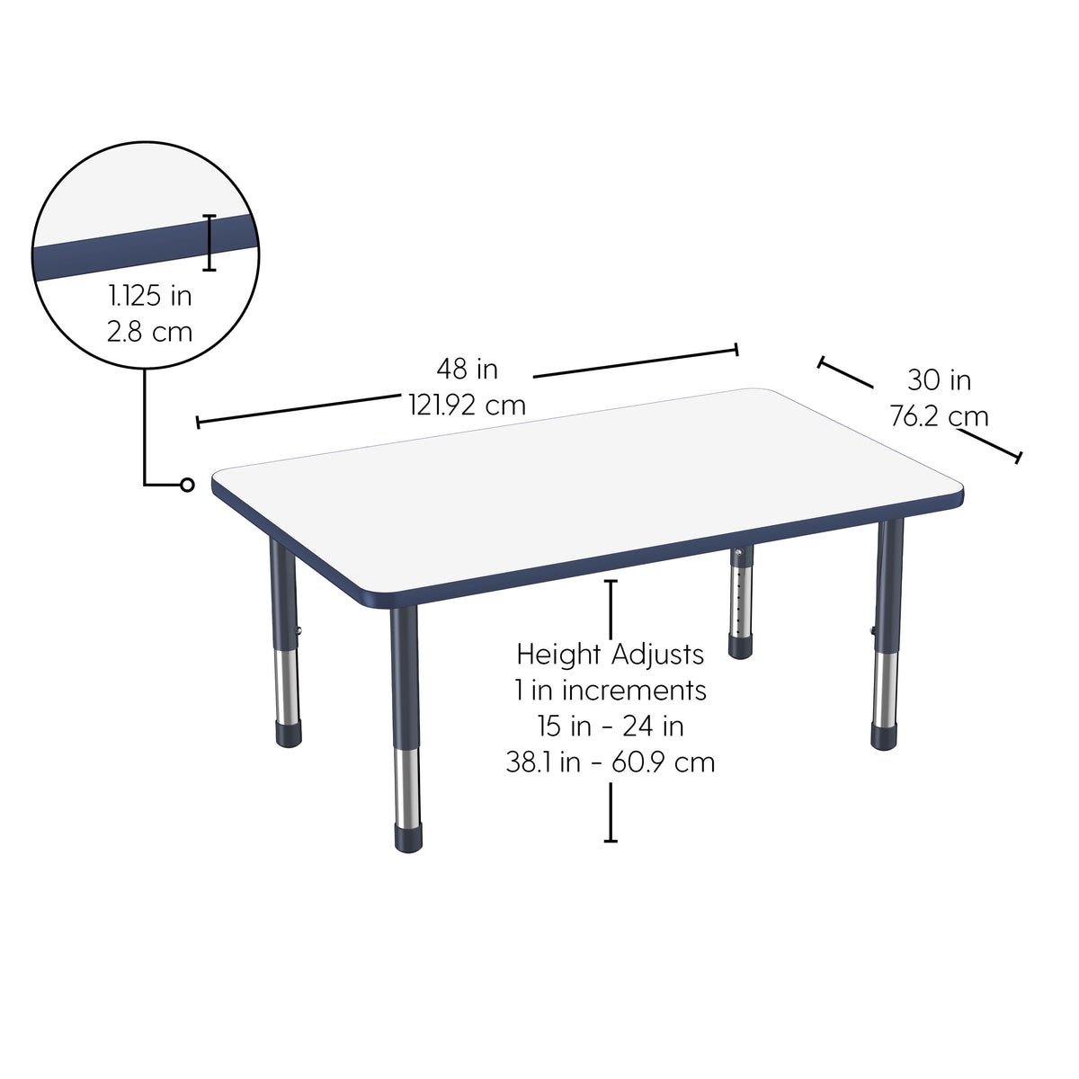 30" x 48" Rectangle Dry-Erase Activity Table with Adjustable Chunky Legs - Whiteboard/Navy