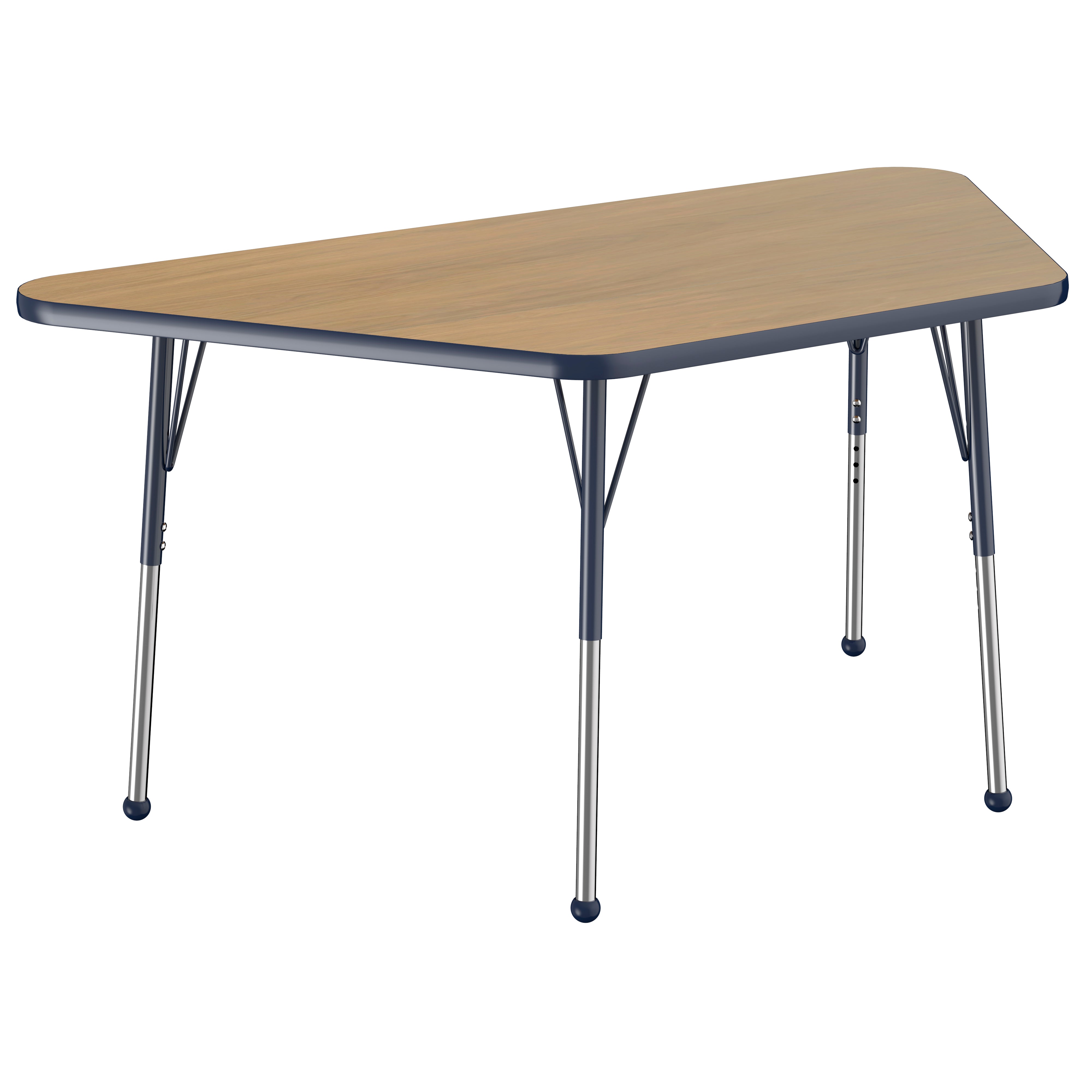 30" x 60" Trapezoid T-Molding Activity Table with Adjustable Standard Ball Glide Legs - Pasadena Oak/Navy