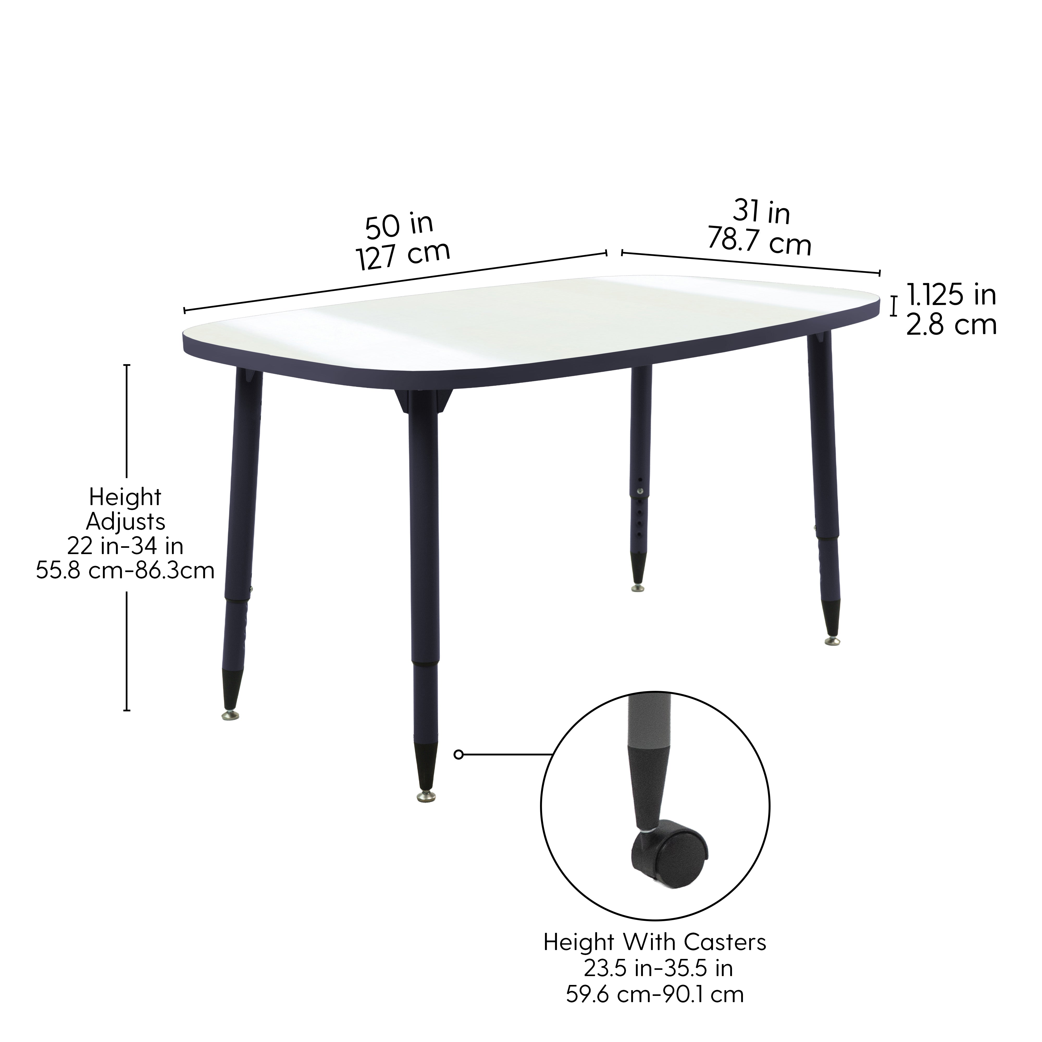 Adapte 31" x 50" Rounded Rectangle Dry-Erase Activity Table with Adjustable Tapered Legs - Whiteboard/Navy