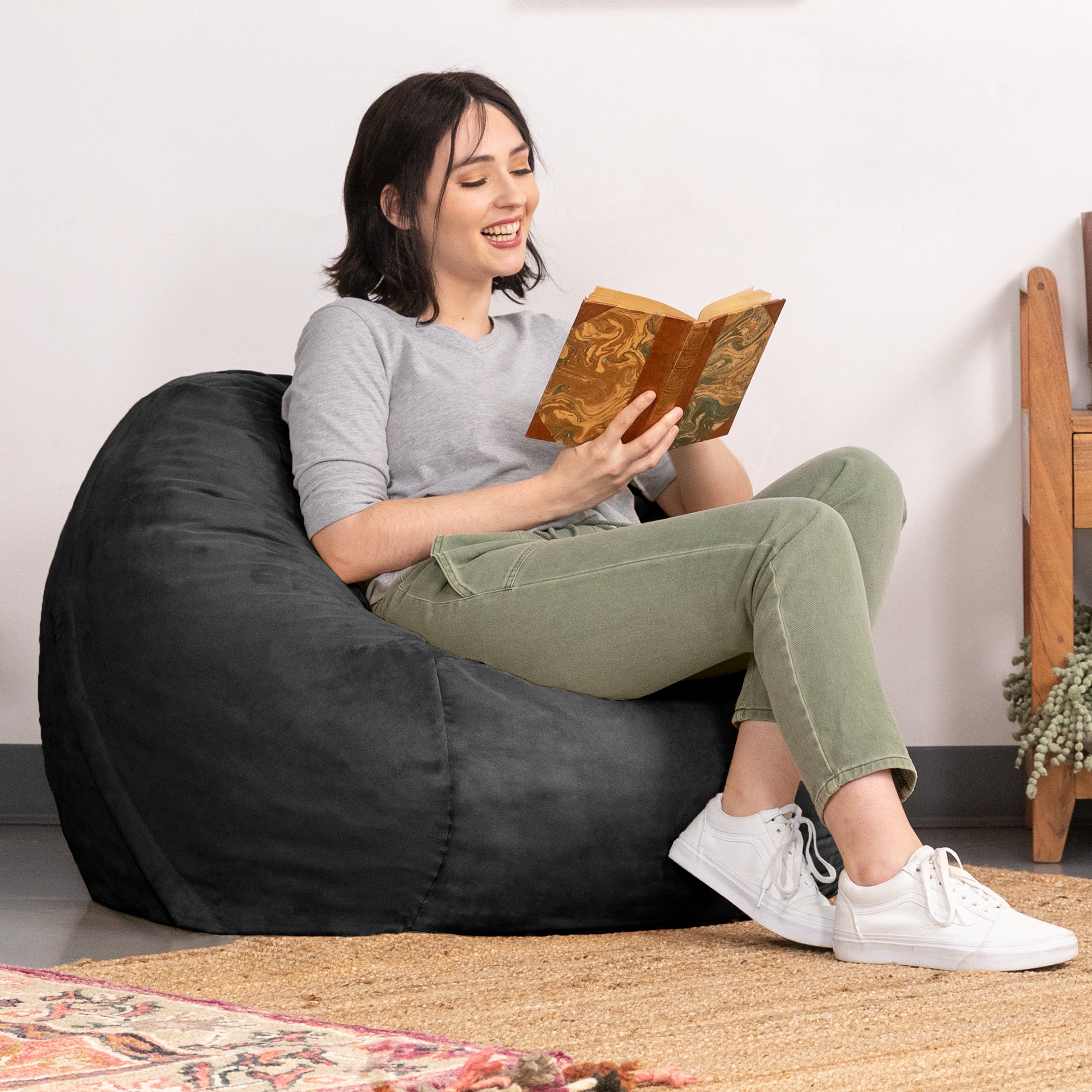 Jaxx Saxx 3 Foot Bean Bag Chair with Removable Cover, Black