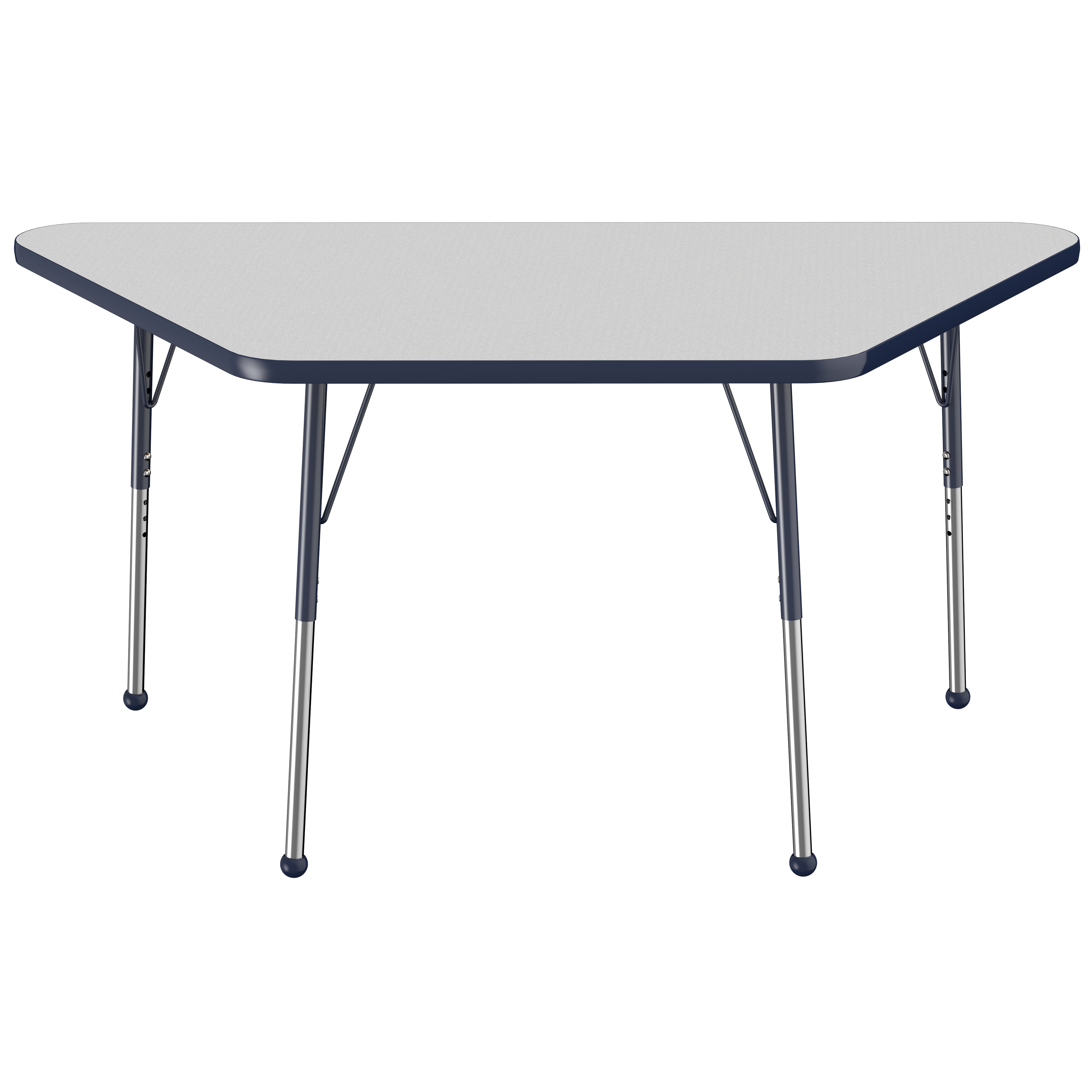 30" x 60" Trapezoid T-Molding Activity Table with Adjustable Standard Ball Glide Legs - Gray/Navy