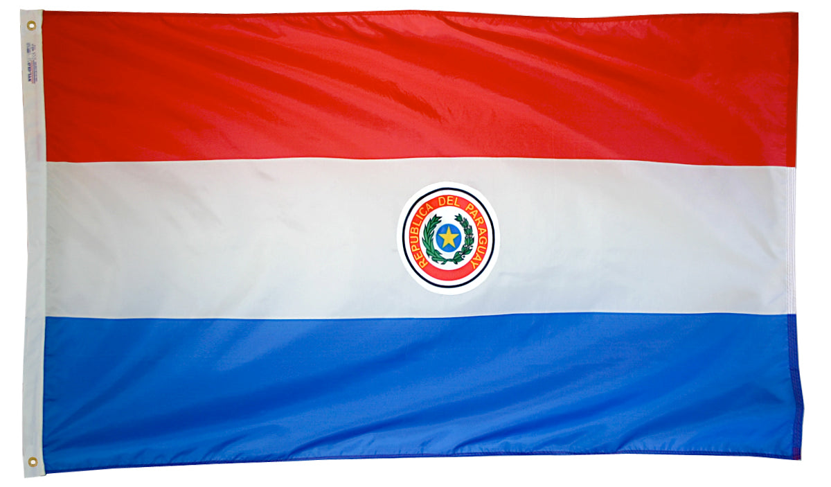 Paraguay flag 4x6 ft. Nylon SolarGuard Nyl-Glo 100% Made in USA to Official United Nations Design Specifications.