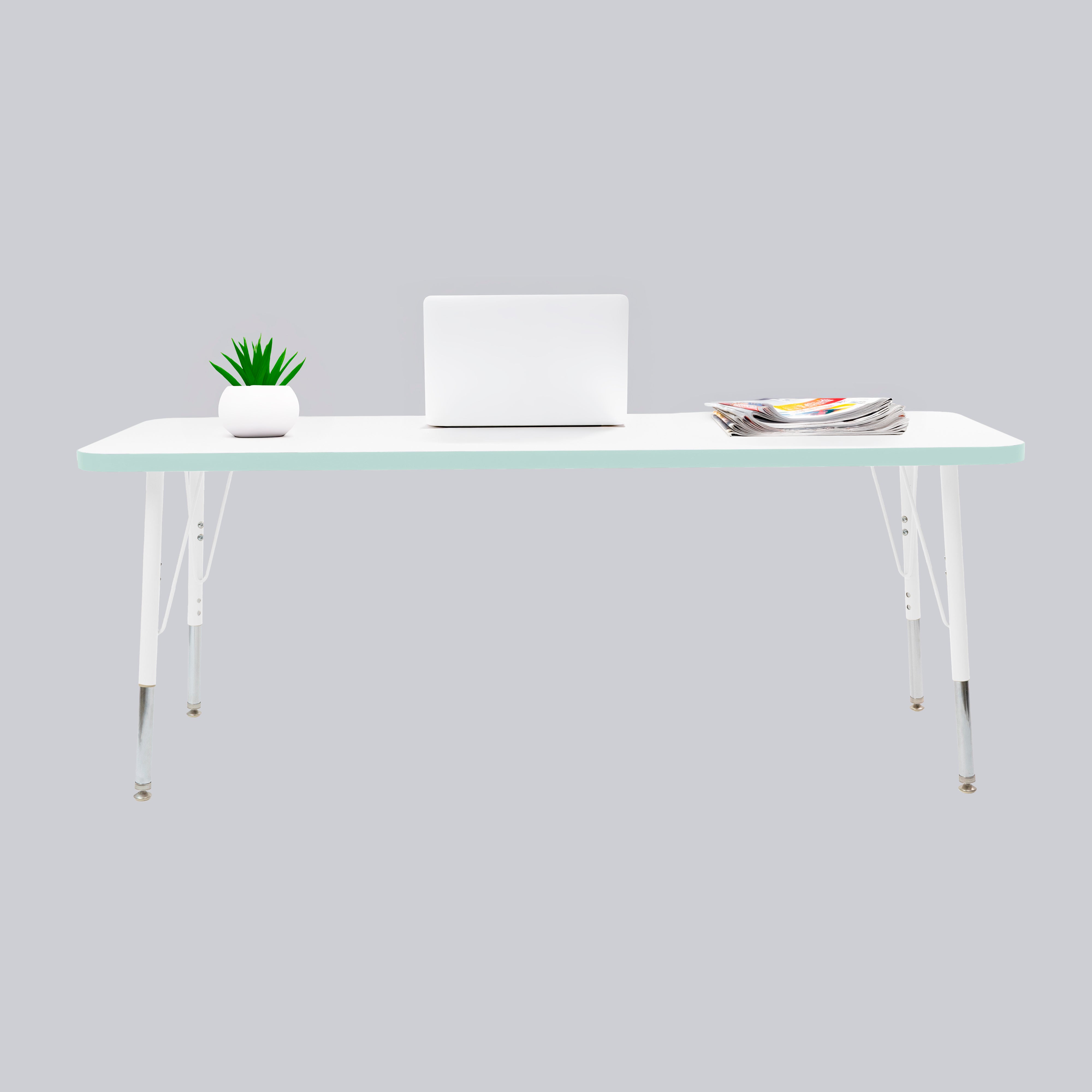 24" x 60" Rectangle Thermofused Activity Table with Adjustable Standard Swivel Glide Legs - White/Seafoam/White