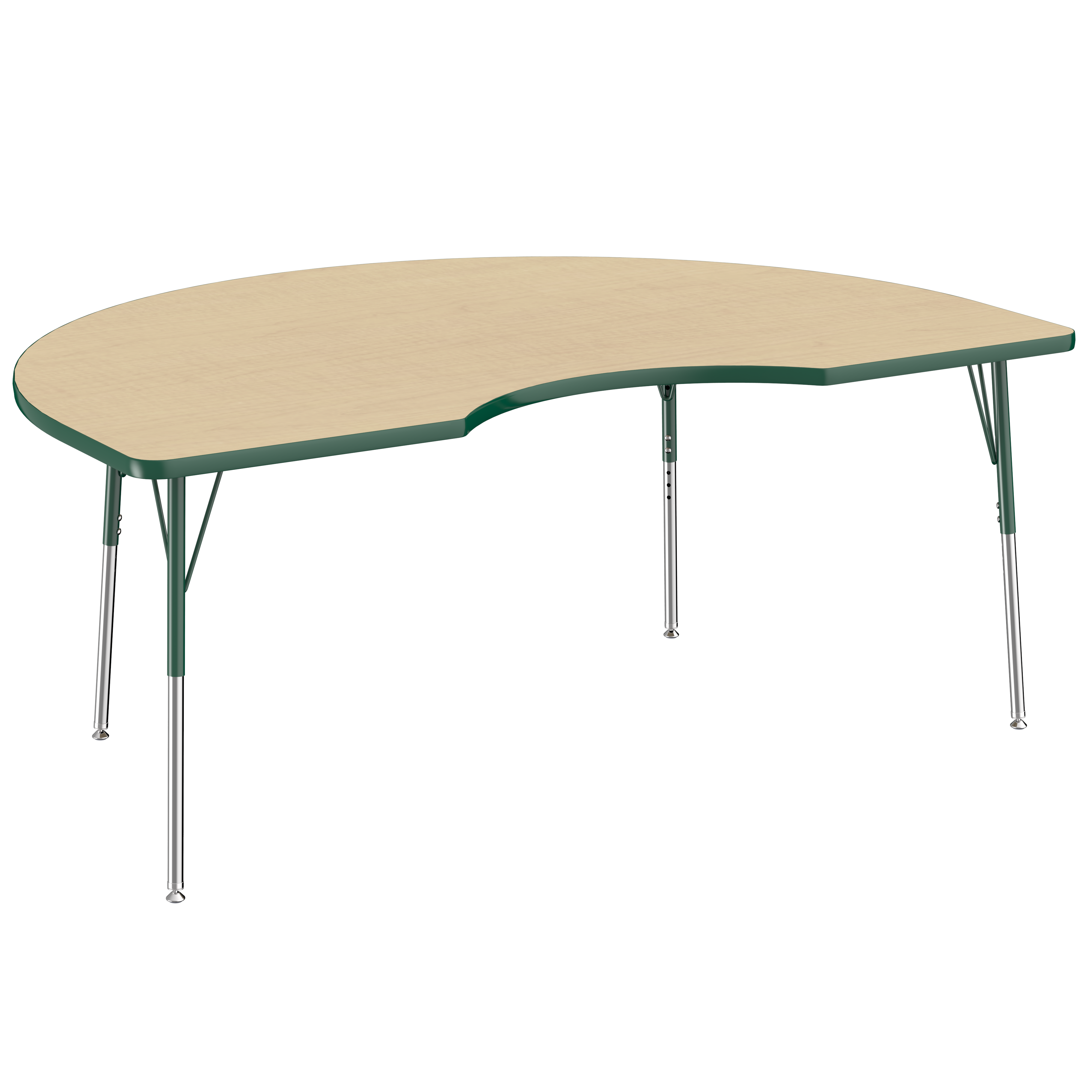 48" x 72" Kidney T-Molding Activity Table with Adjustable Standard Swivel Glide Legs - Maple/Green