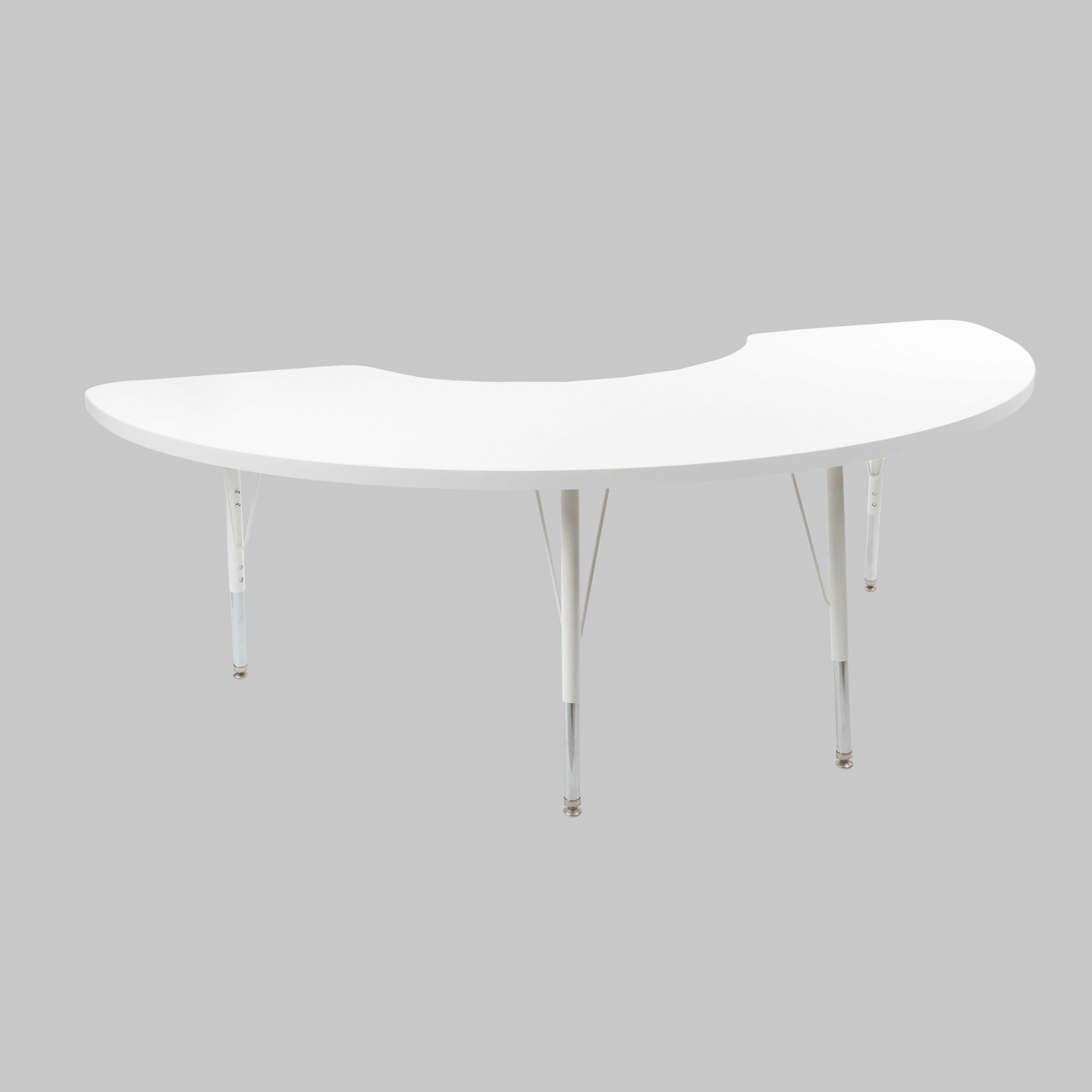 36" x 72" Half Moon Thermofused Activity Table with Adjustable Standard Swivel Glide Legs - White/Light Gray/White