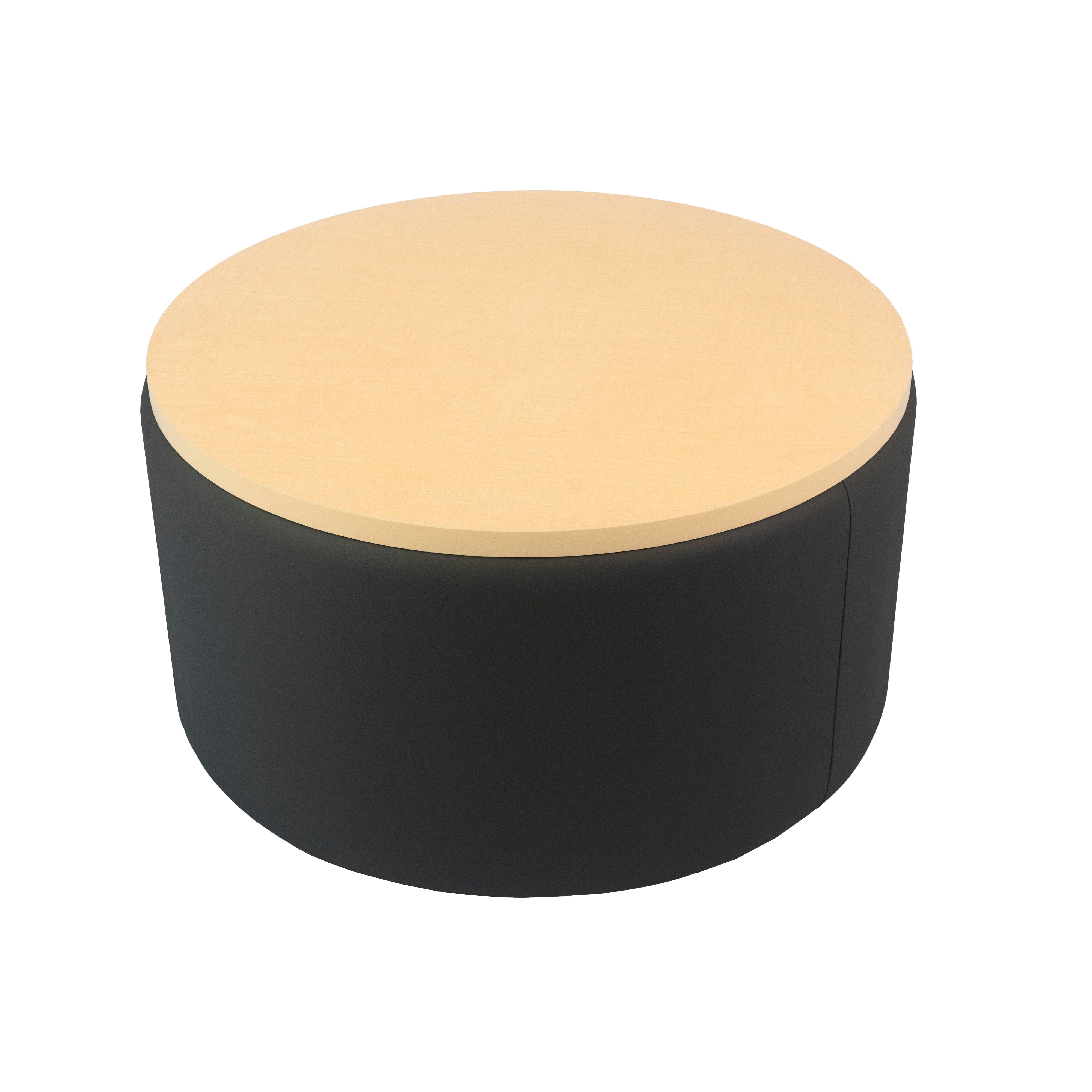 Pro Series Upholstered 30" Round Ottoman Table 18" Height - Black/Maple