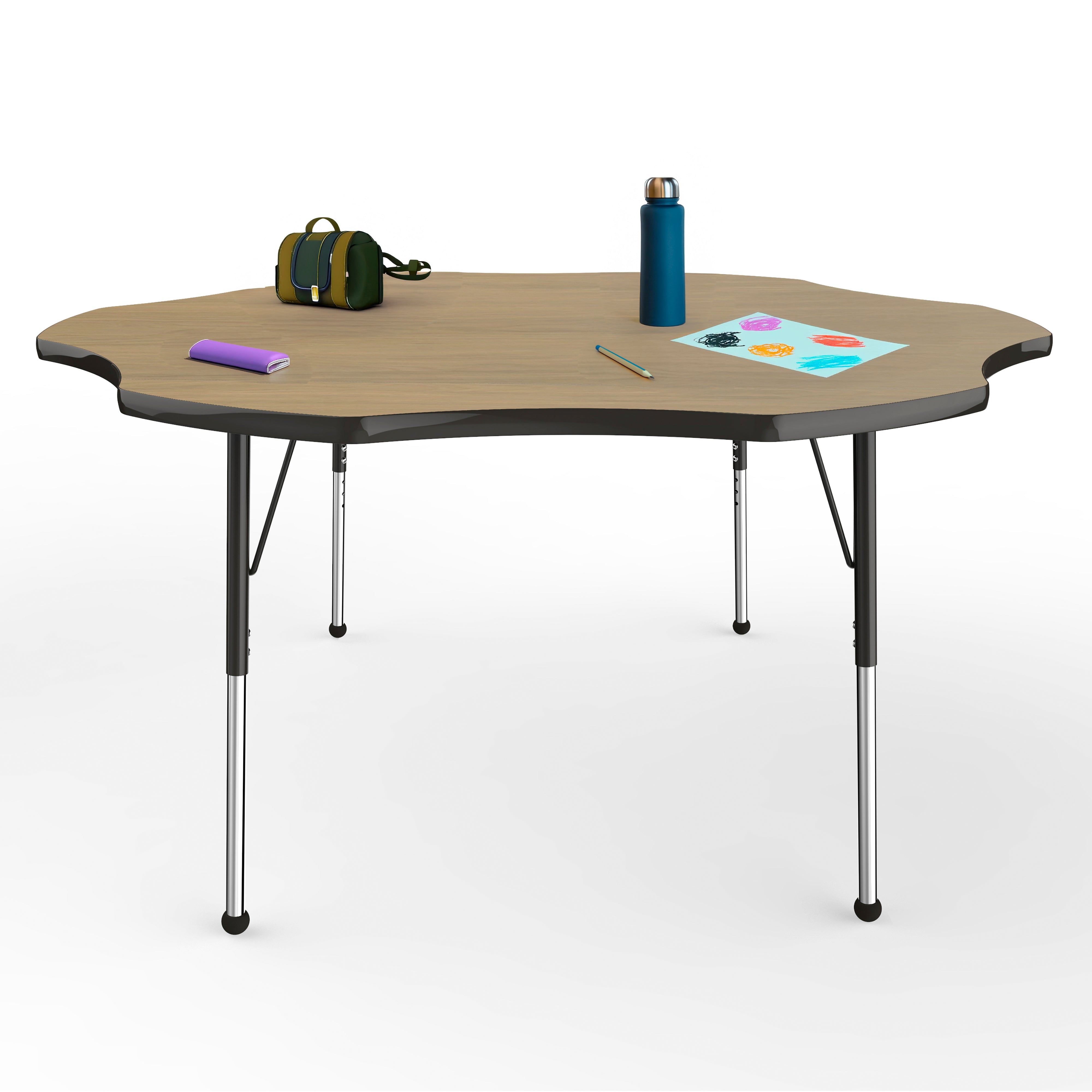 60" x 60" Flower T-Molding Activity Table with Adjustable Standard Ball Glide Legs - Pasadena Oak/Black