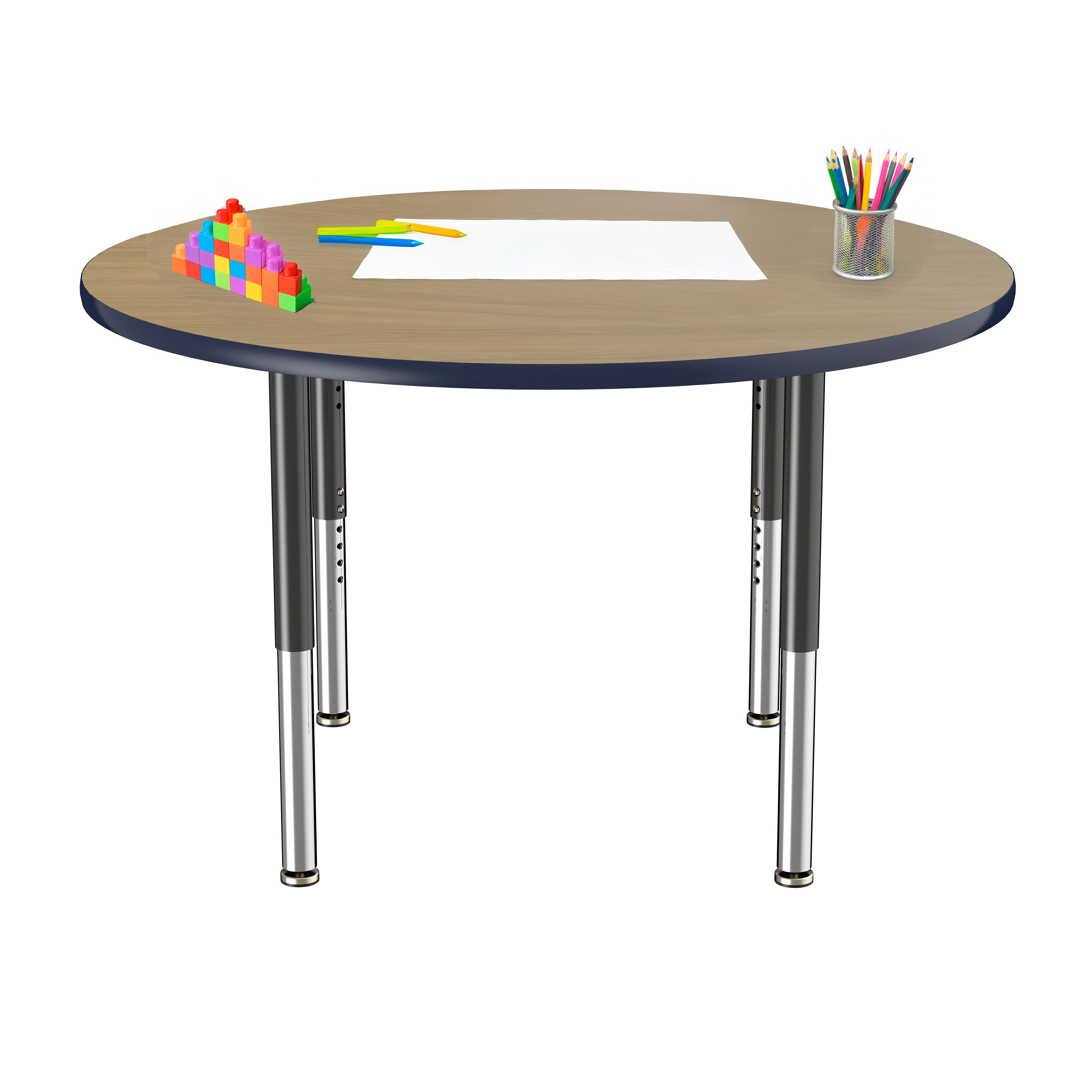 48" Round T-Molding Activity Table with Adjustable Super Legs - Pasadena Oak/Navy/Black