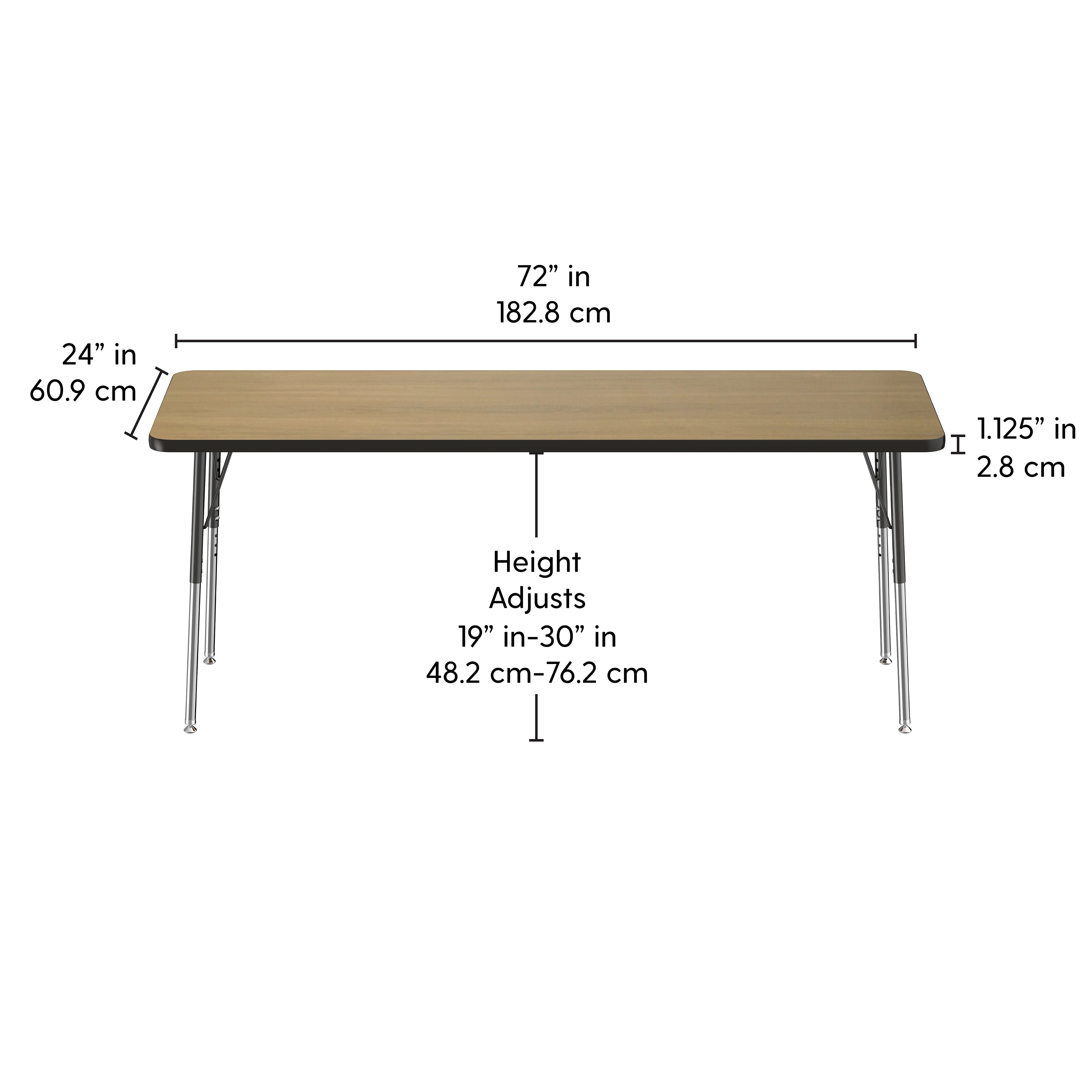 24" x 72" Rectangle T-Molding Activity Table with Adjustable Standard Swivel Glide Legs - Pasadena Oak/Black
