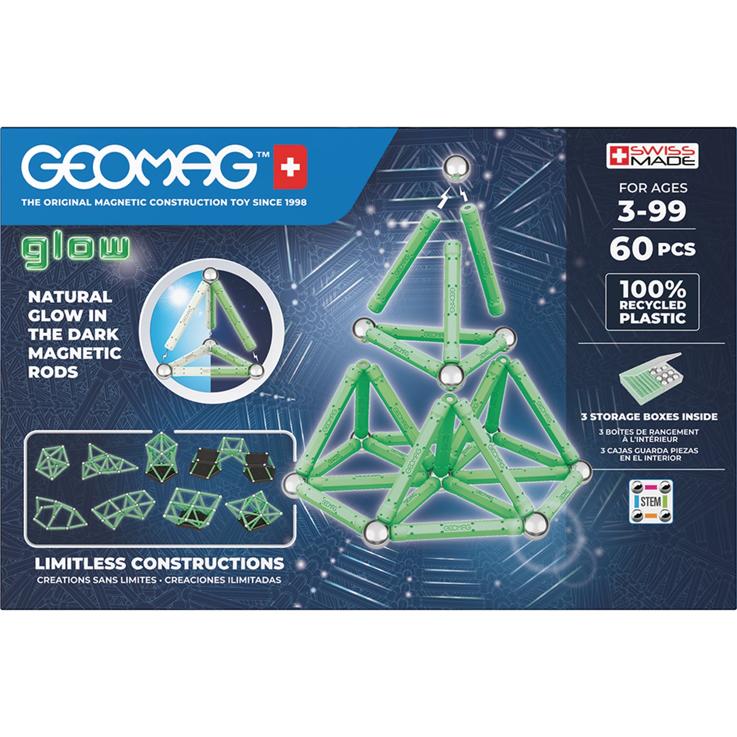 Geomag™ Glow in the Dark Magnetic Building Blocks Set, 60 Pieces