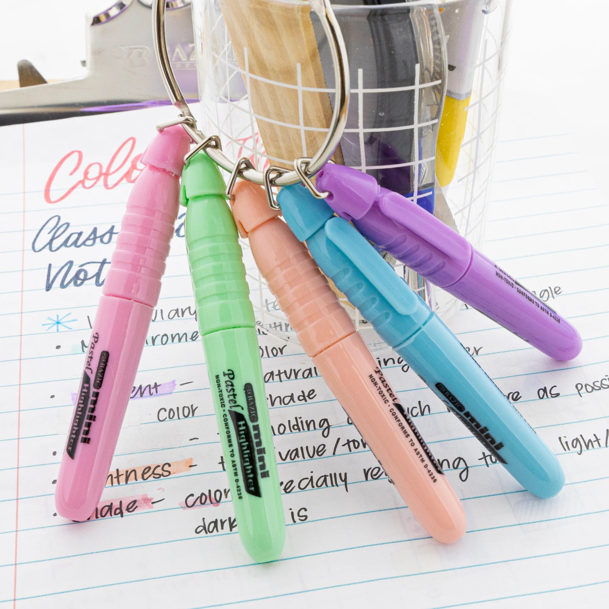 Mini Highlighter with Cap Clip, Pastel, Pack of 5
