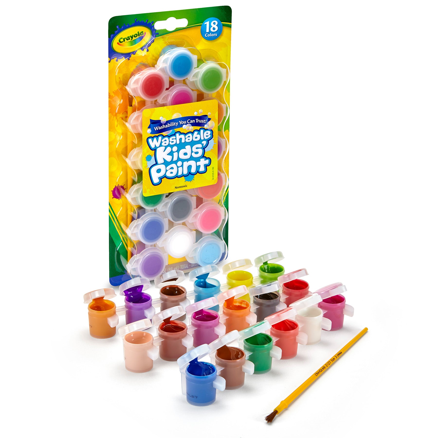 Washable Kids Paint Set & Paintbrush, 18 Count