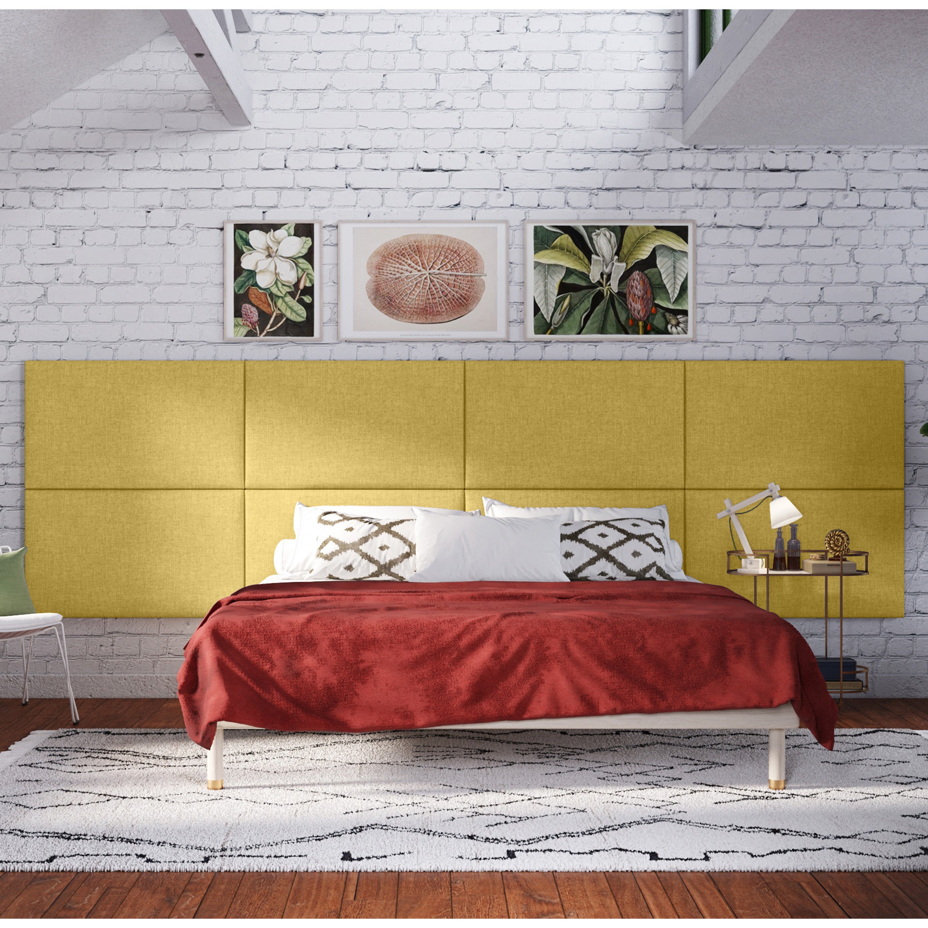Jaxx Panelist Modern Padded Headboard- Set of 2 Wall Mounted Panels (Each 22.5" x 38")- King Double Tall, Microvelvet Amber Gold