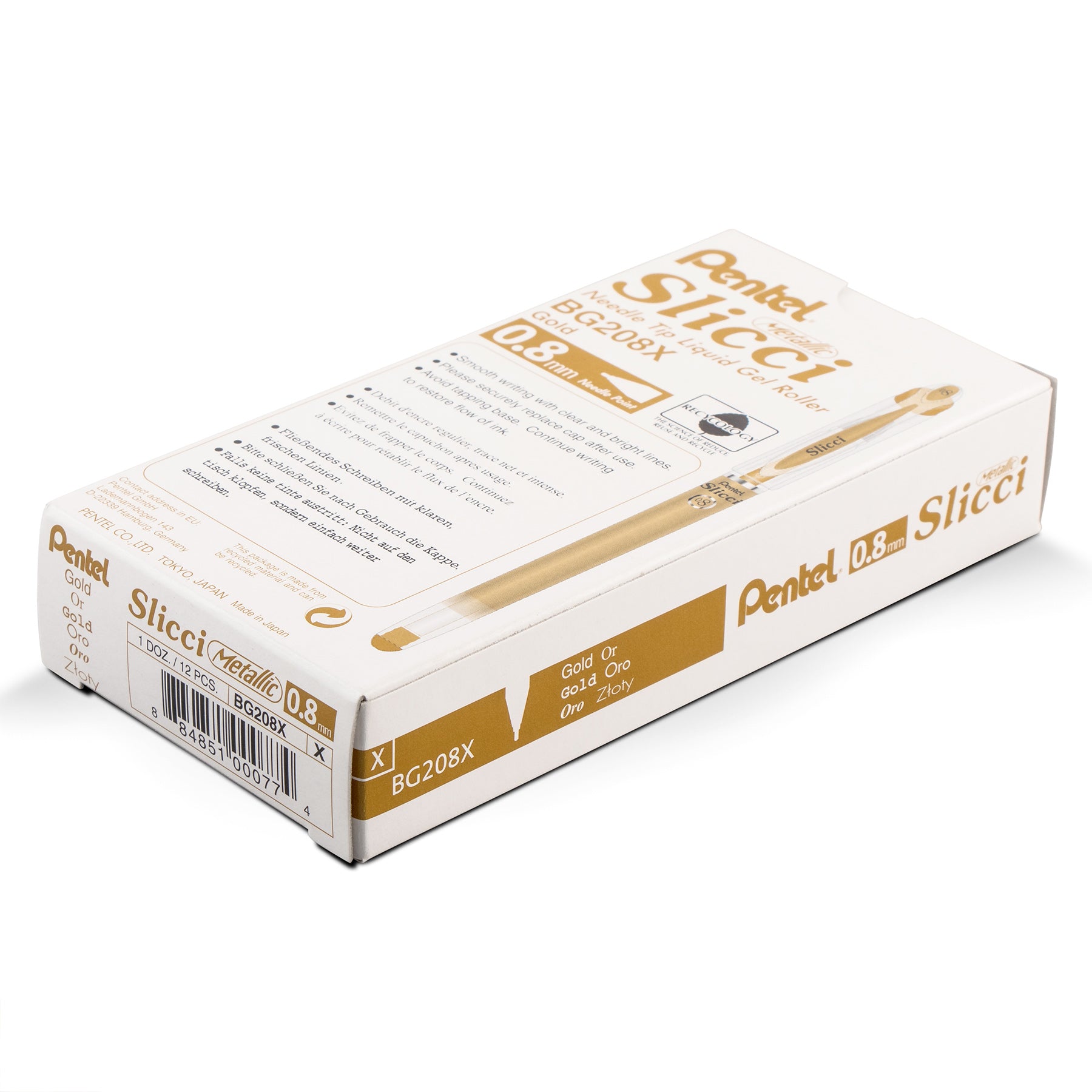 Slicci METALLIC (0.8mm) Needle Tip Med Gel Pen, Gold Metallic Ink, Pack of 12