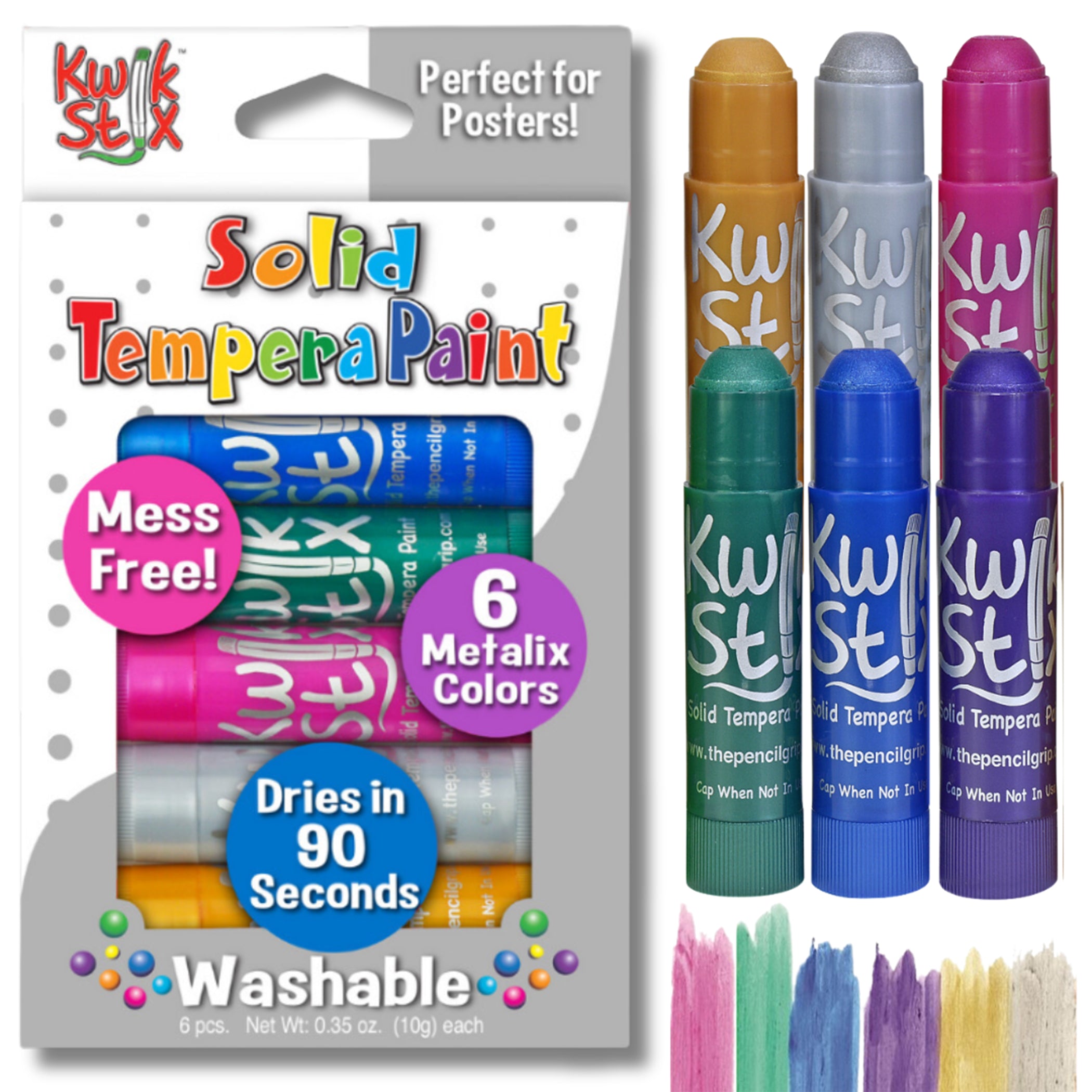 Solid Tempera Paint Stick, Metallic Colors, 6 Count