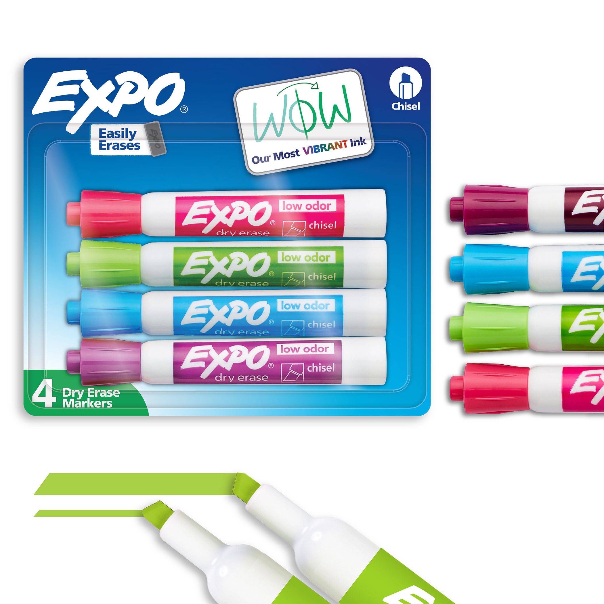 Dry Erase Markers, Low Odor Ink, Assorted Tropical Colors, Chisel Tip, 4 Count