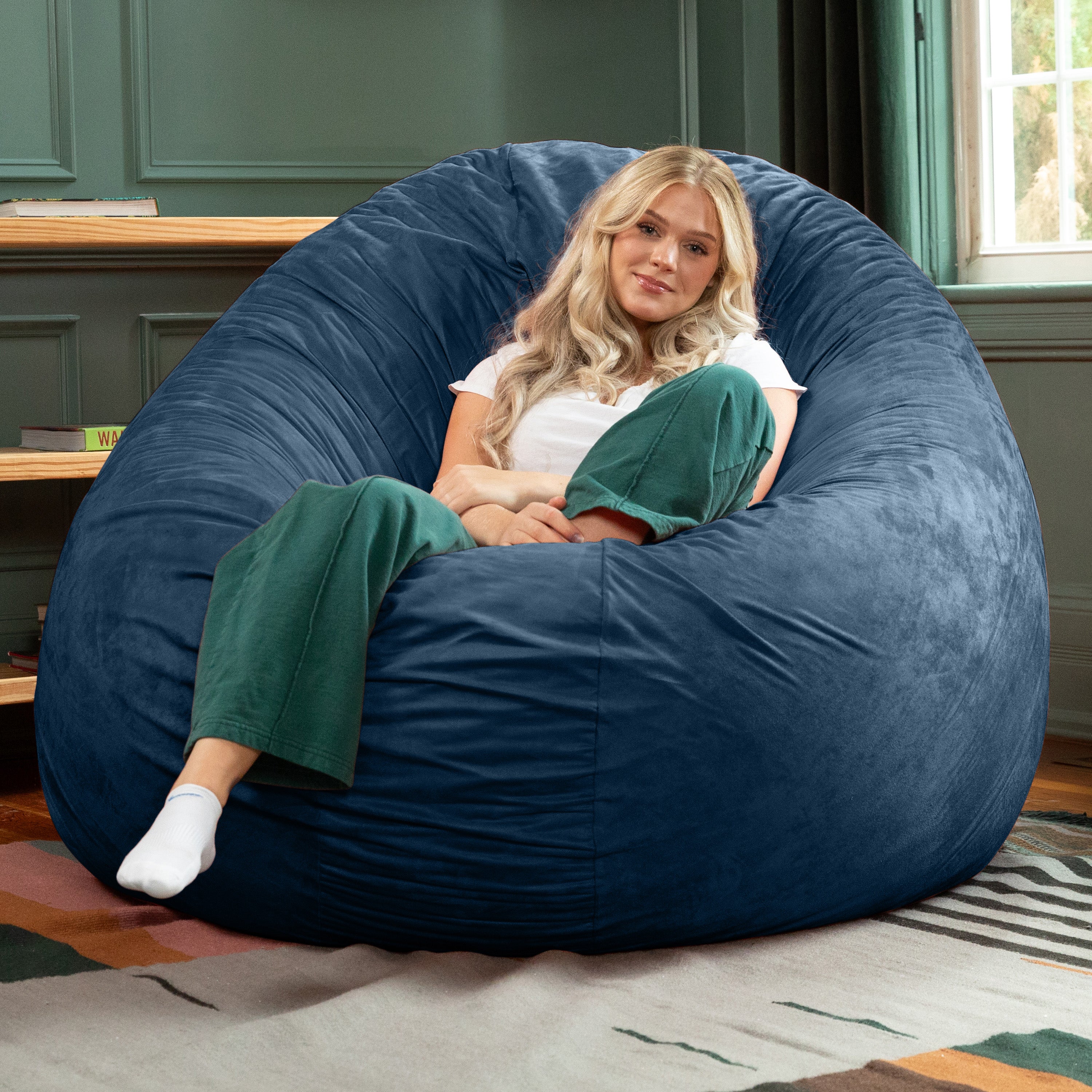 Jaxx 6 Foot Cocoon - 2-in-1 Convertible Bean Bag Bed & Large Bean Bag Chair for Adults,  Navy