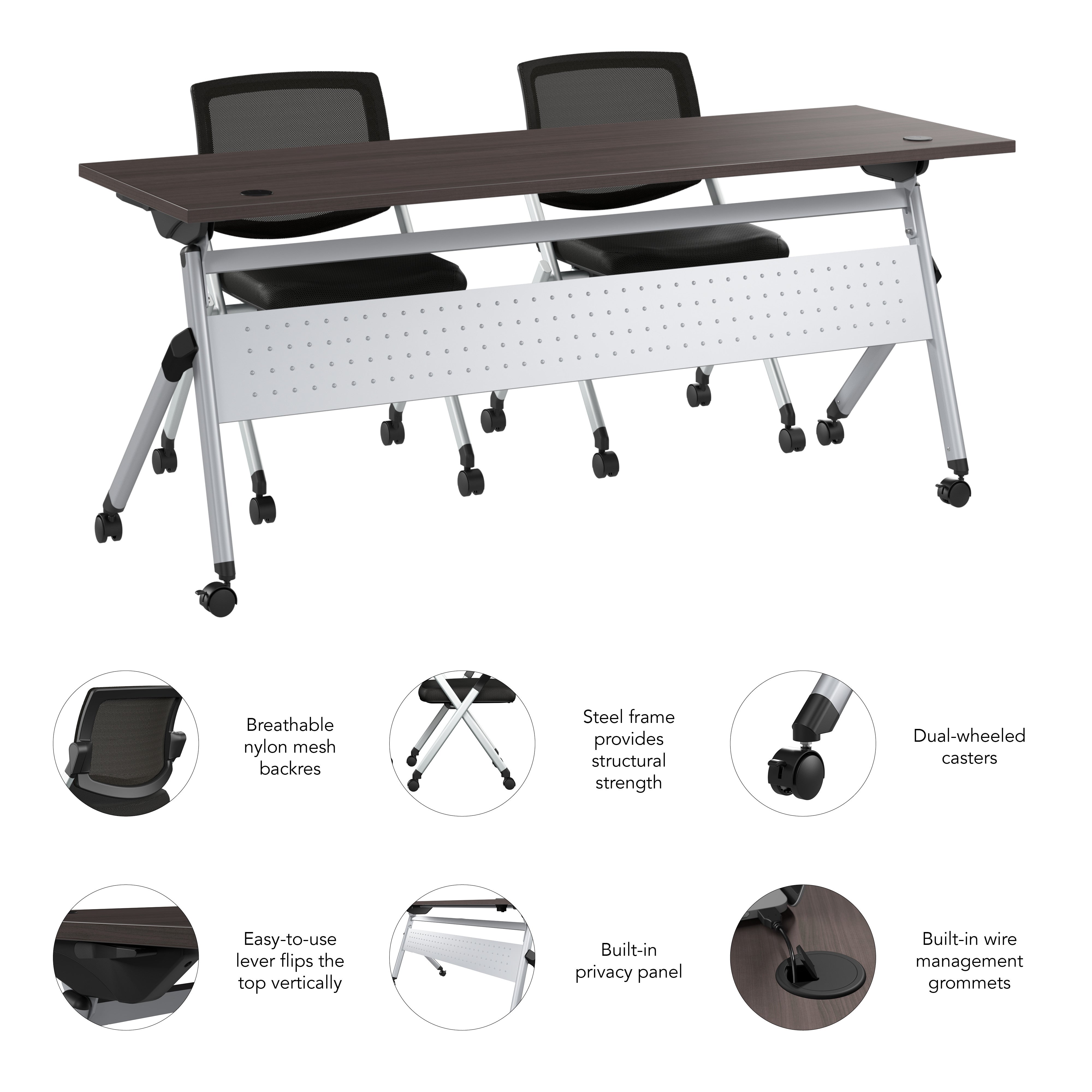 Bush Business Furniture Envision 72W Folding Training Table and 2 Folding Chairs in Storm Gray - 71.02" Width x 23.54" Depth x 32.87" Height