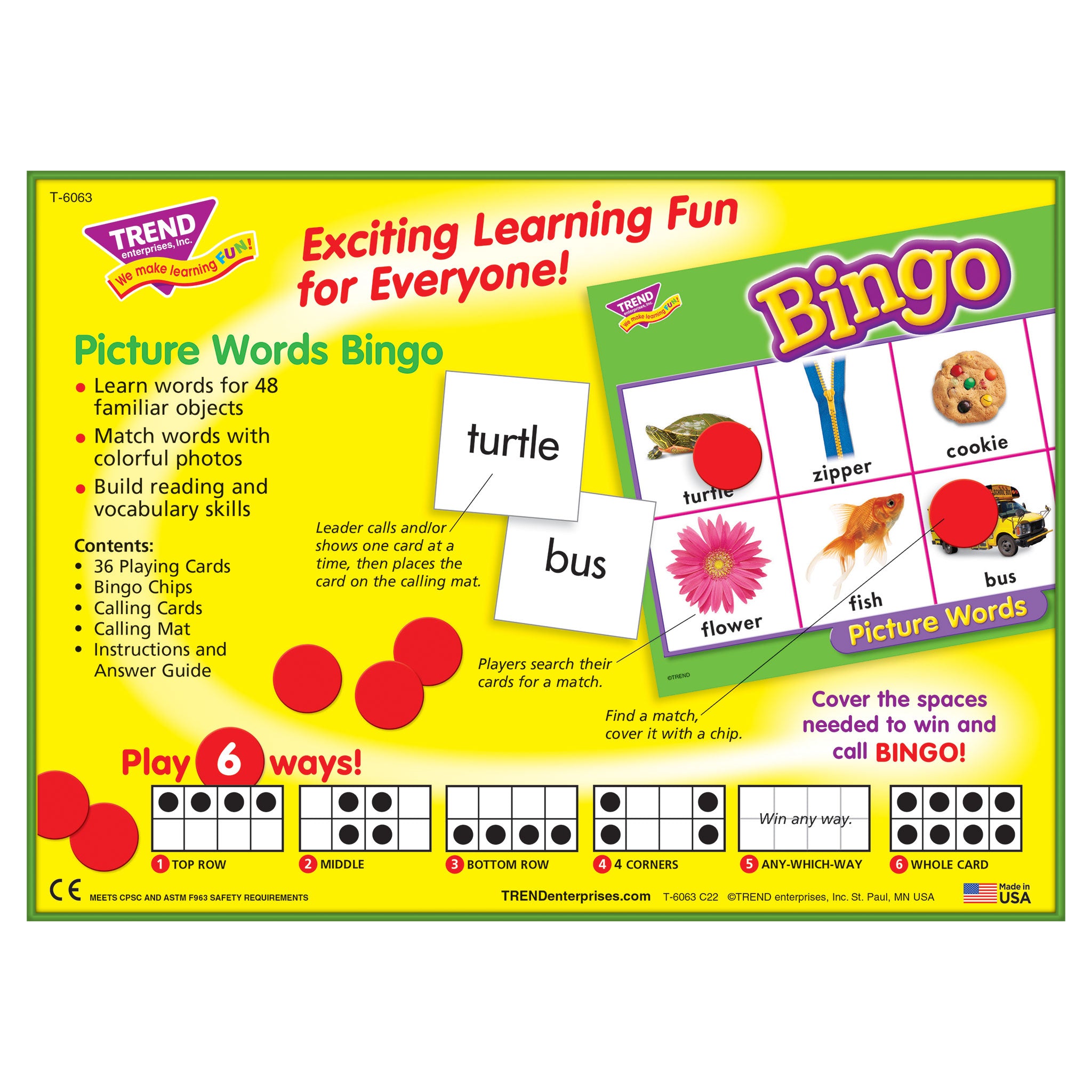 BINGO PICTURE WORDS AGES 5 & UP