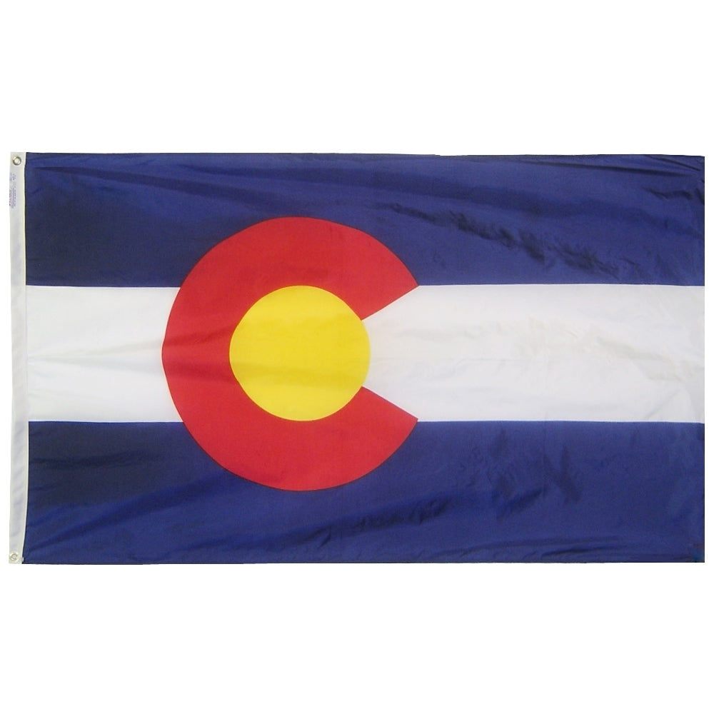 Colorado State Flag 5x8 ft. Nylon SolarGuard Nyl-Glo 100% Made in USA to Official State Design Specifications.