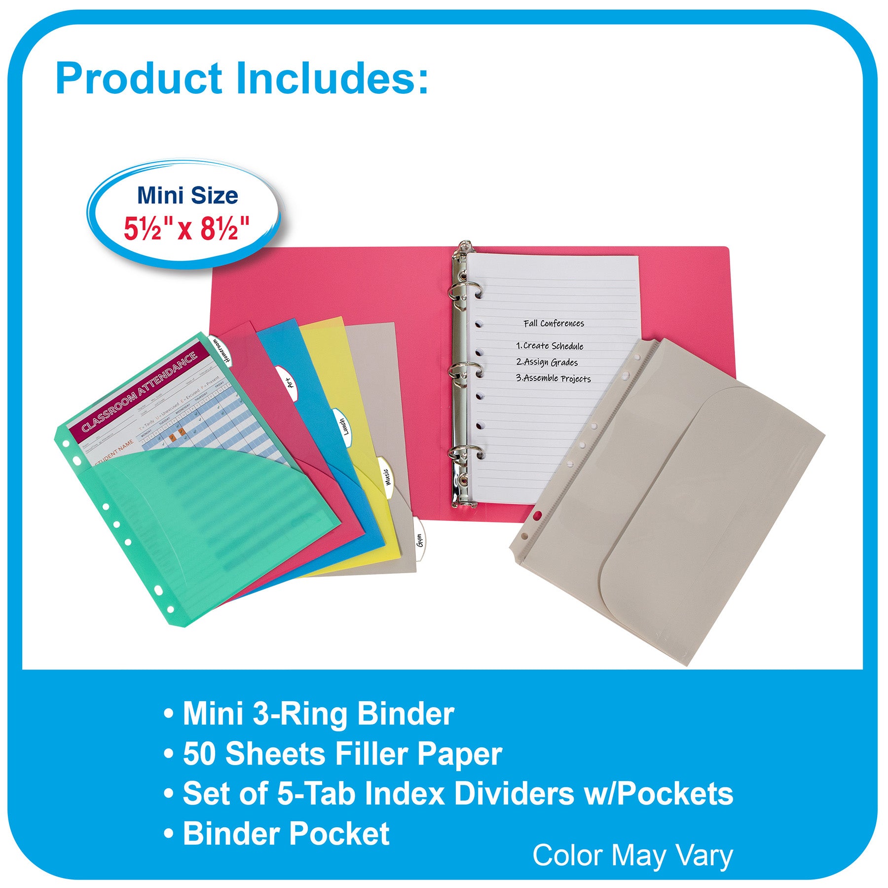 Mini Size Binder Starter Kit, Assorted