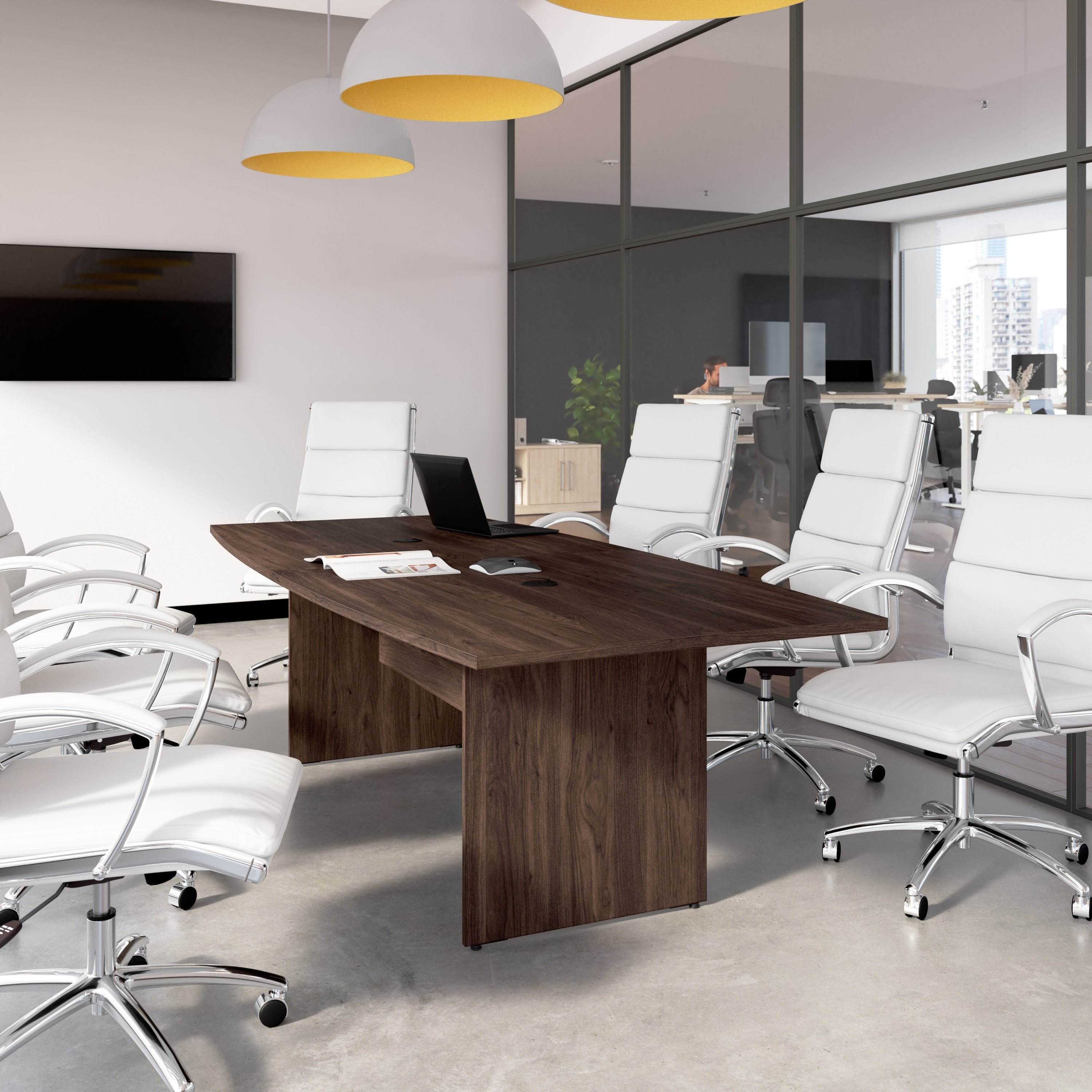 Bush Business Furniture 96-inch Office Conference Table with Wood Base in Black Walnut - 95.19" Width x 42.00" Depth x 28.65" Height
