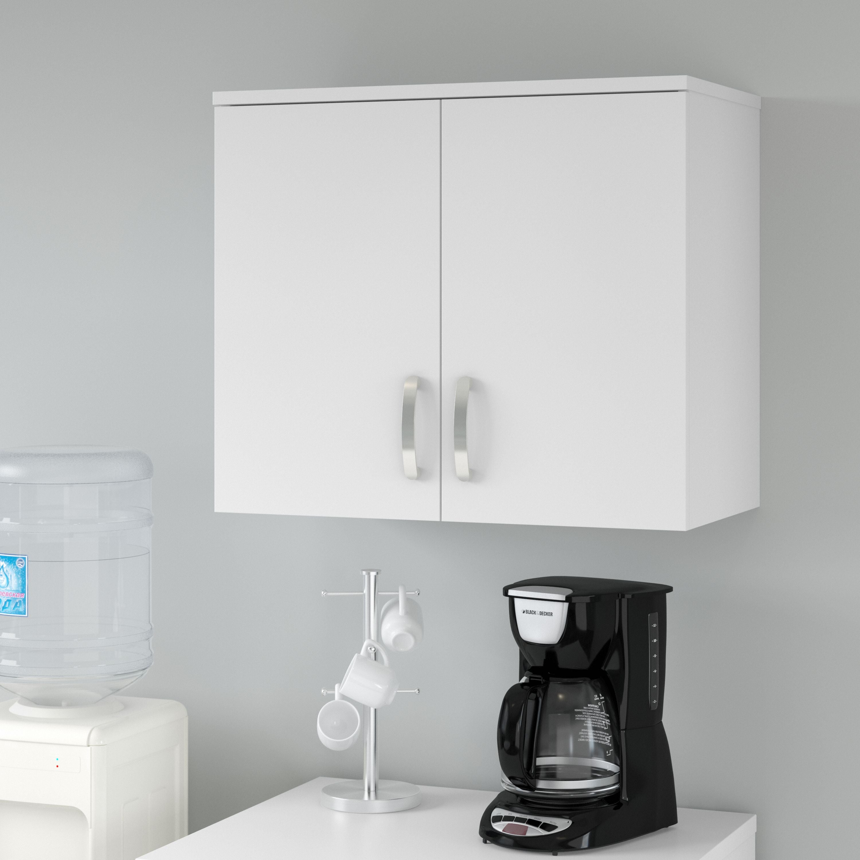 Bush Business Furniture Universal Wall Cabinet with Doors and Shelves in White - 28.35" Width x 15.51" Depth x 24.17" Height