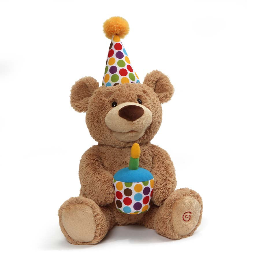 GUND Happy Birthday Teddy Bear Bear Animated Plush Toy, Glow-in-the-Dark Singing Stuffed Animal, Brown, 10”