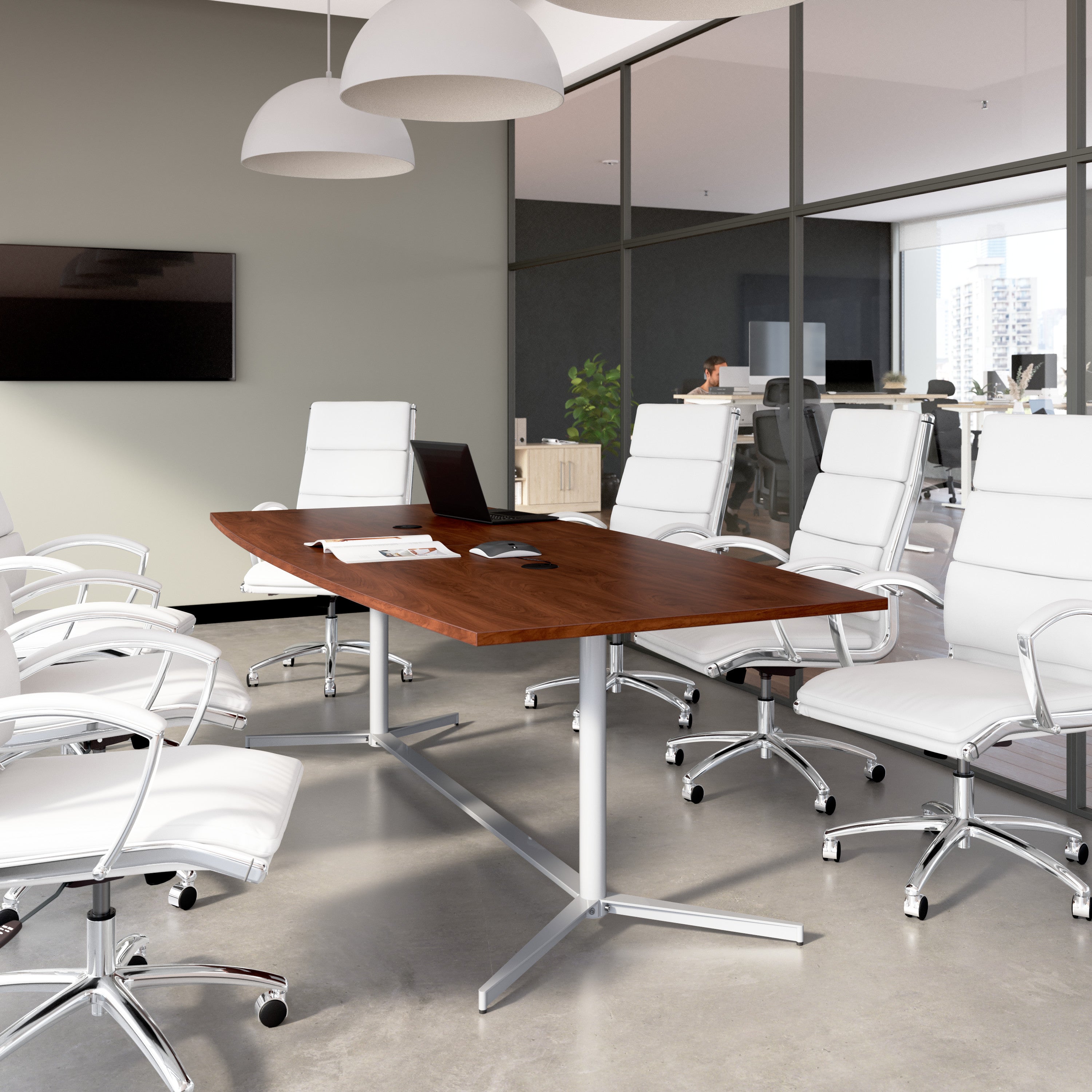 Bush Business Furniture 96-inch Office Conference Table with Metal Base in Hansen Cherry - 95.2" Width x 42.01" Depth x 28.65" Height