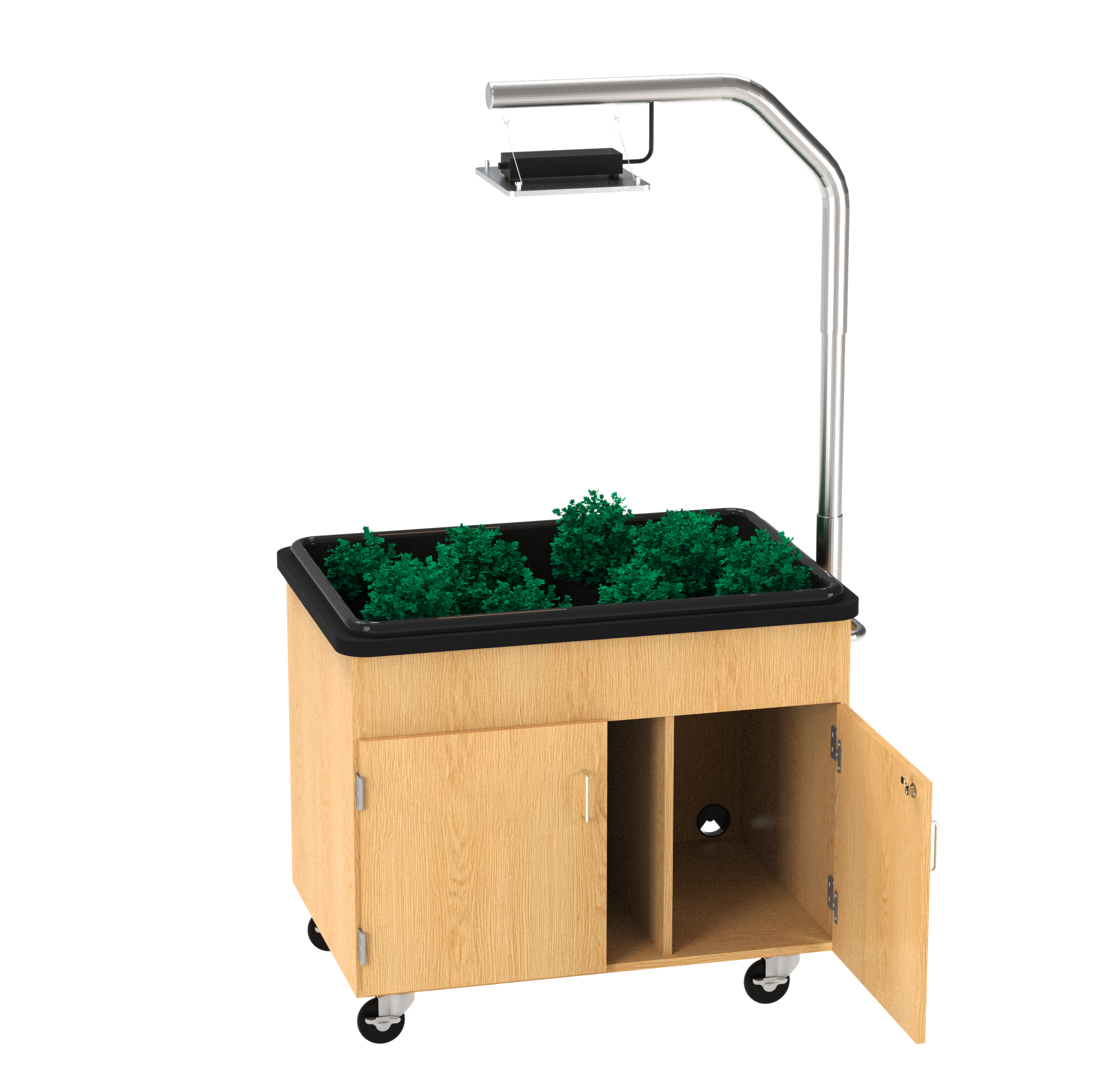 Hydroponics Growing Center, Oak, Silver Metal