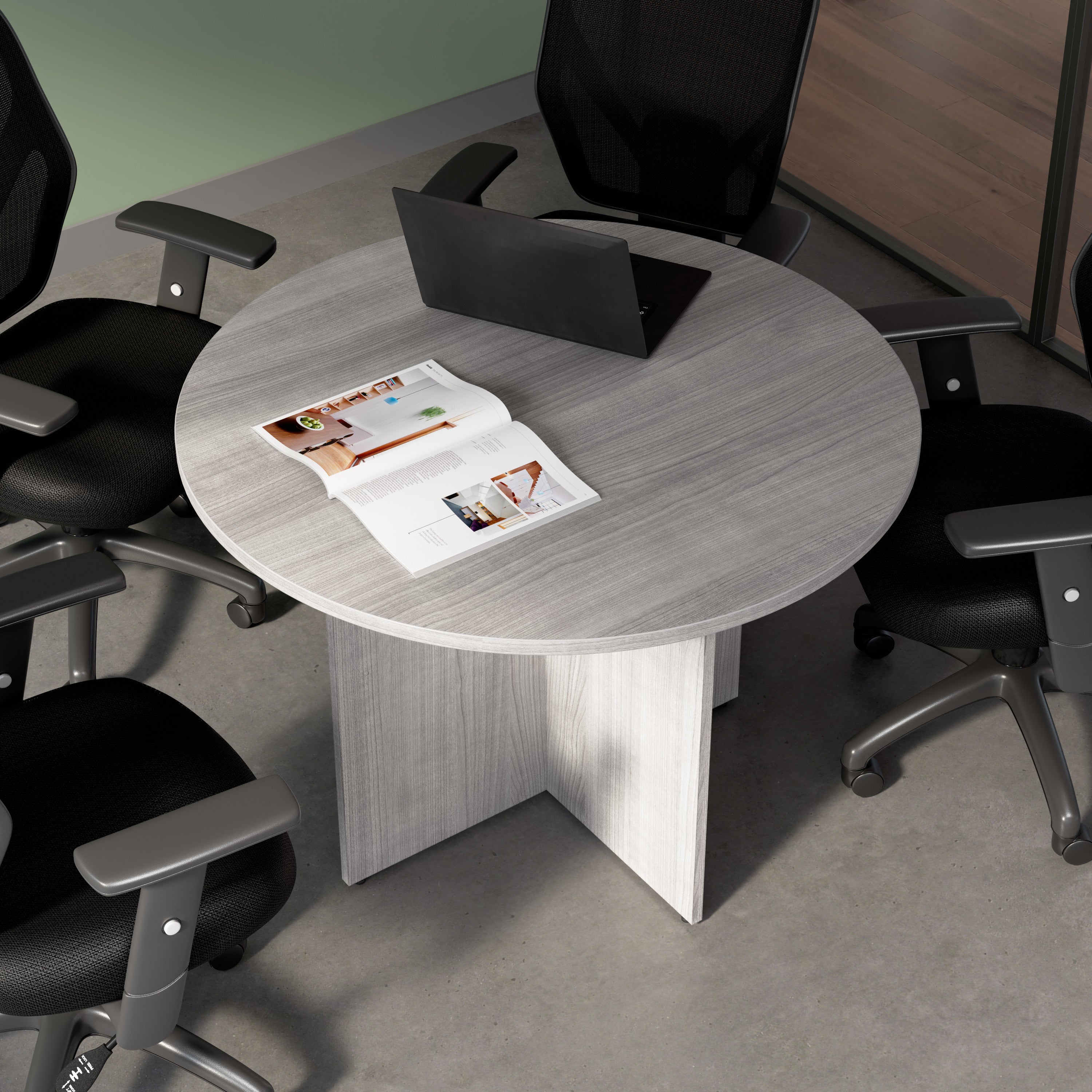 Bush Business Furniture 42-inch Round Conference Table with Wood Base in Platinum Gray - 41.38" Width x 41.38" Depth x 28.65" Height