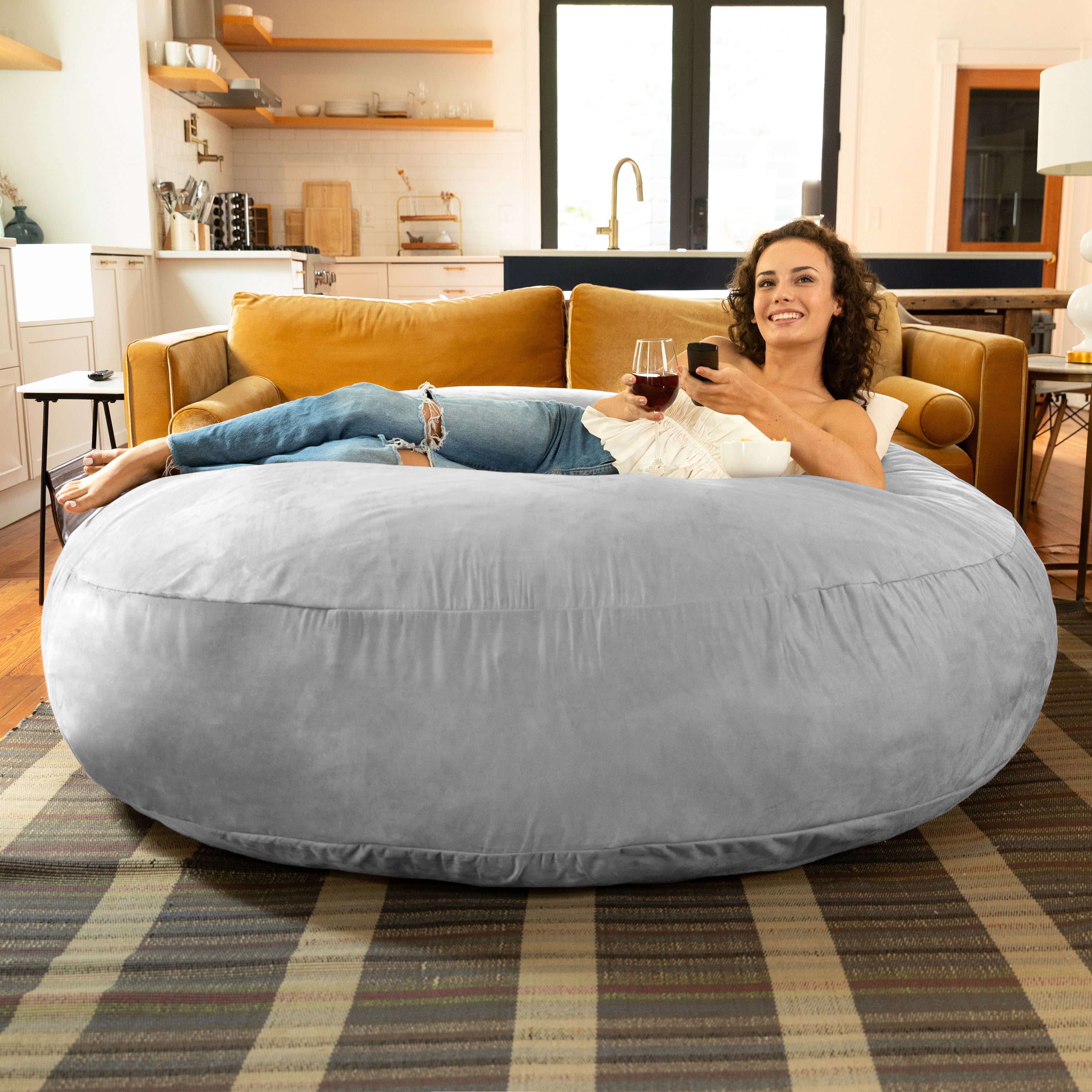 Jaxx 6 Foot Cocoon - 2-in-1 Convertible Bean Bag Bed & Large Bean Bag Chair for Adults, Platinum