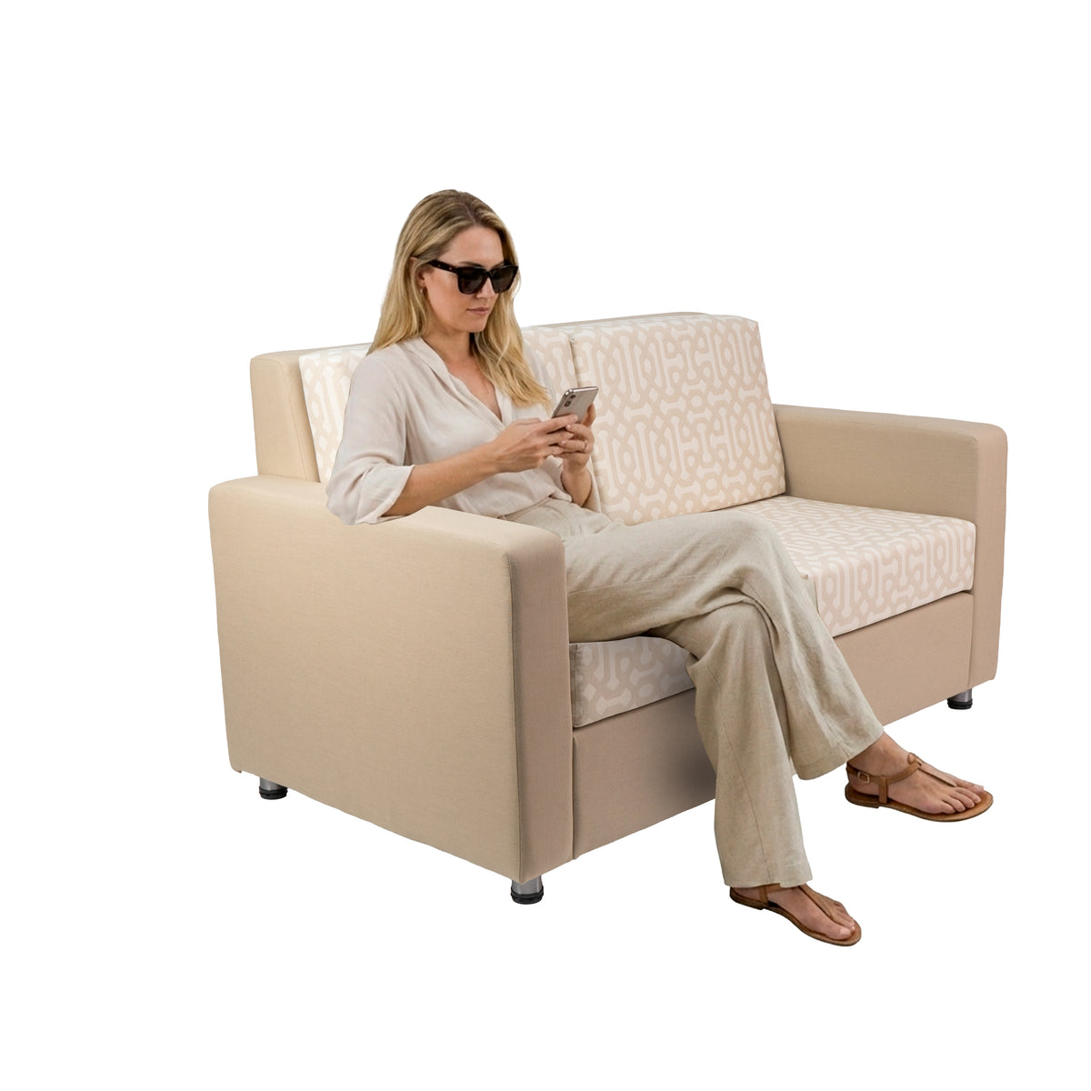 Outdoor Sofa with Sunbrella - Fretwork Flax/Spectrum Sand