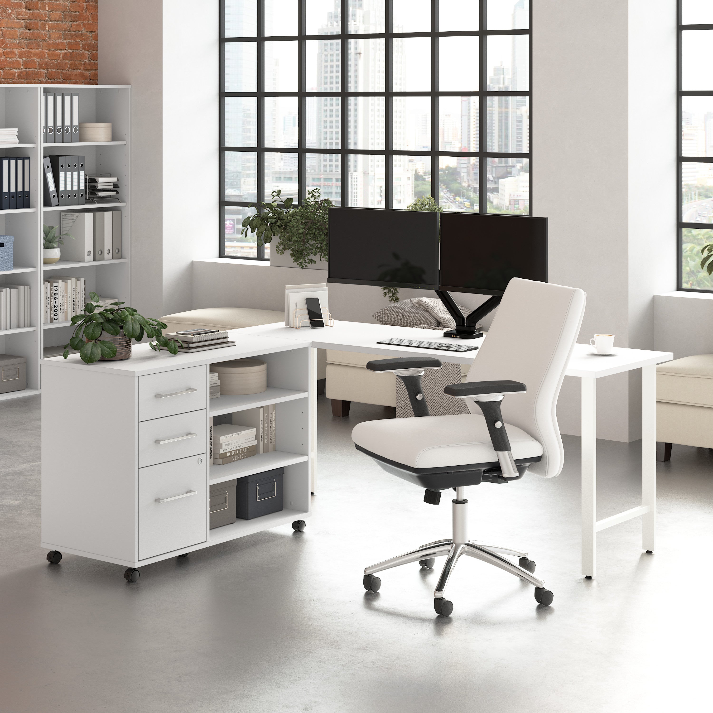 Bush Business Furniture Hustle 72W x 24D Computer Desk and Storage Cabinet with Drawers and Shelves in White - 71.02" Width x 23.34" Depth x 30.07" Height