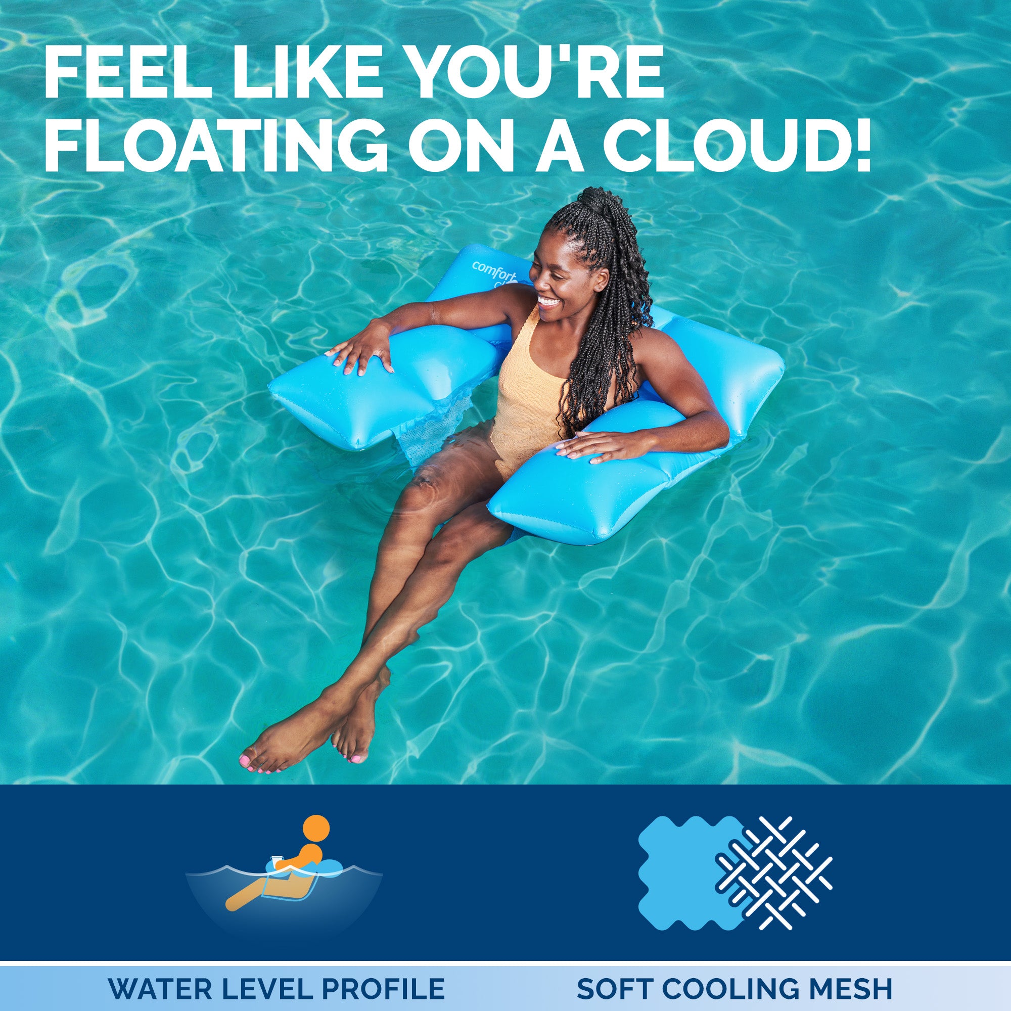 Swimways Comfort Cloud Sling Seat Pool Chair with Fast Inflation & Arm Support, Inflatable Pool Floats for Adults