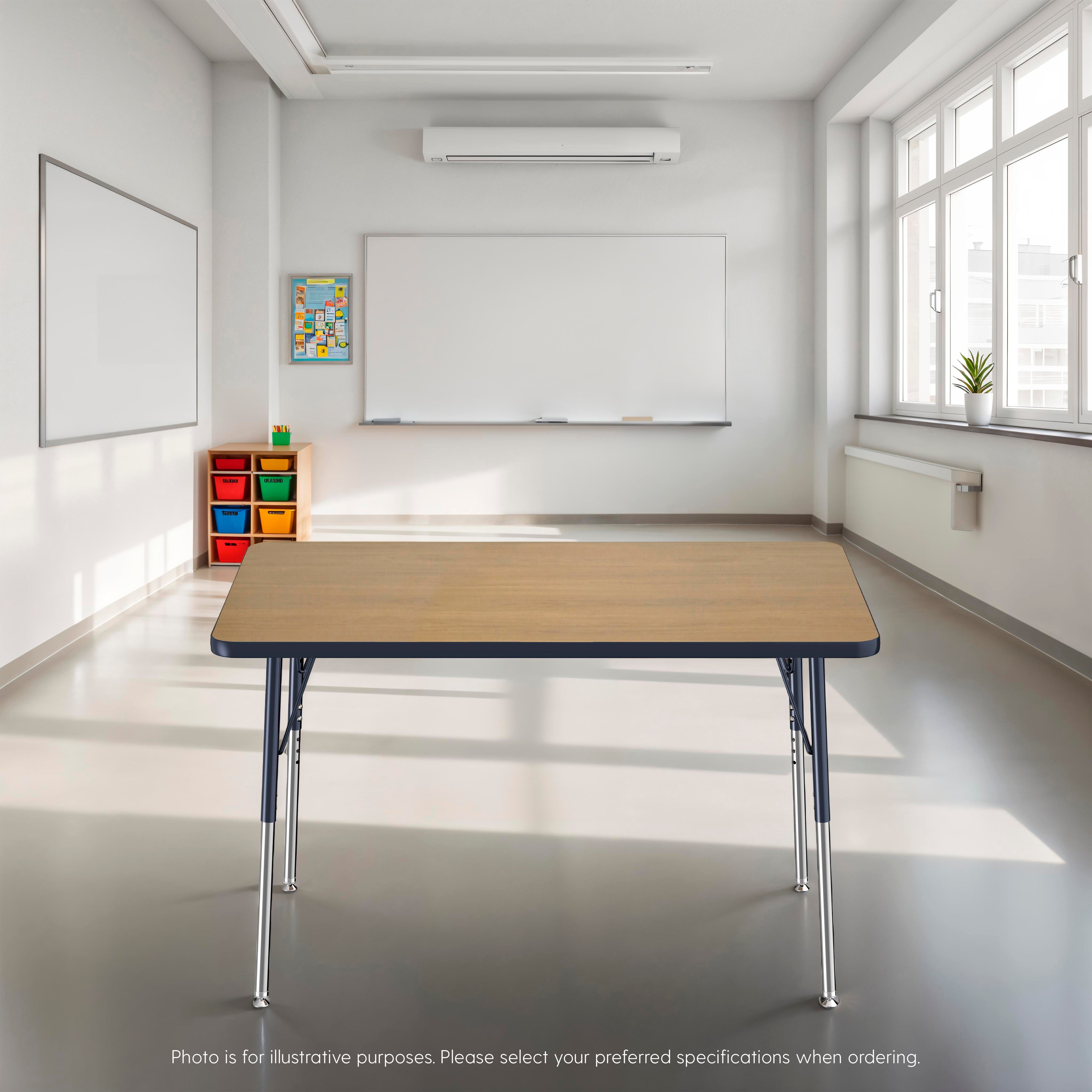 30" x 48" Rectangle T-Molding Activity Table with Adjustable Standard Swivel Glide Legs - Pasadena Oak/Navy
