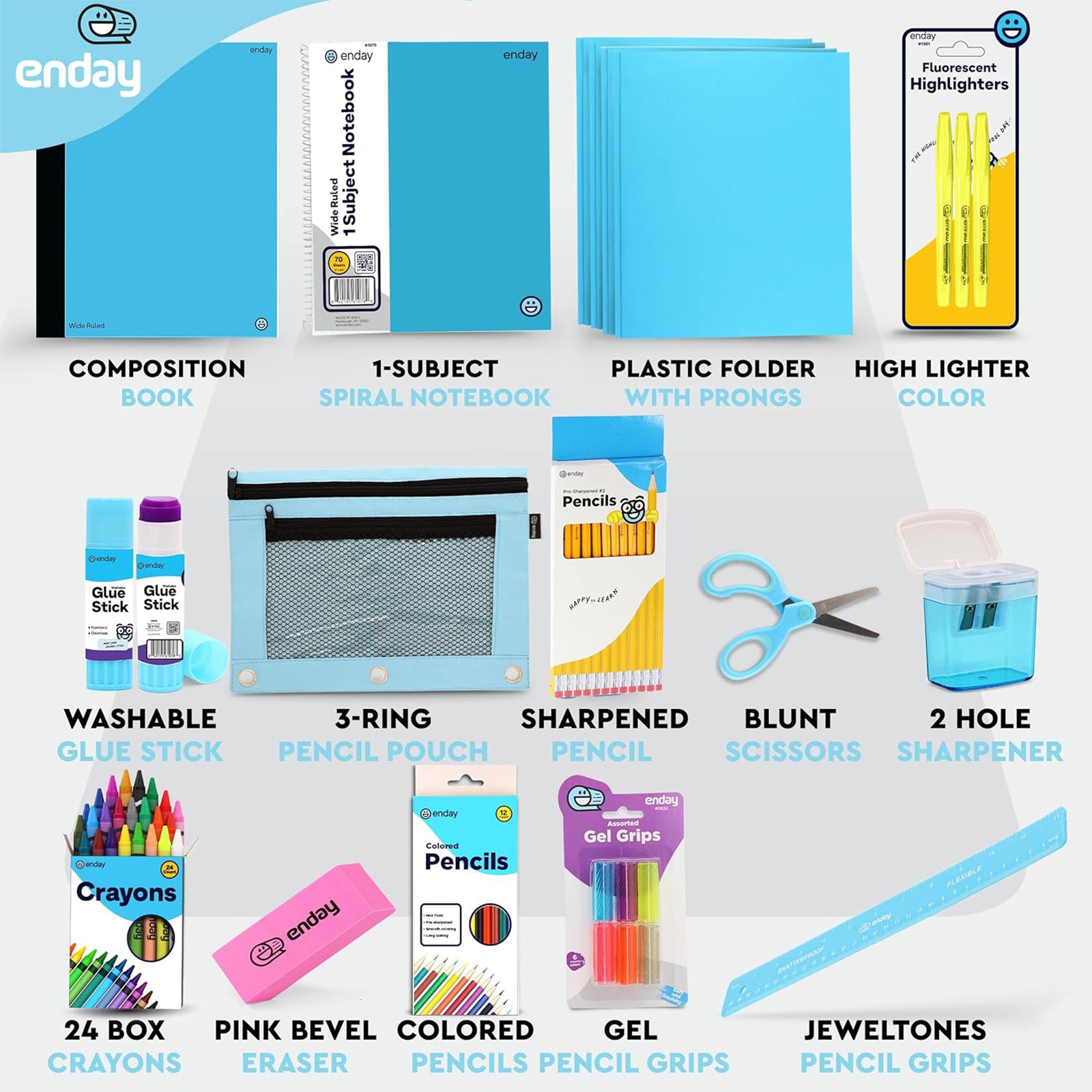 School Supply Kit, Blue, 71-Piece Set