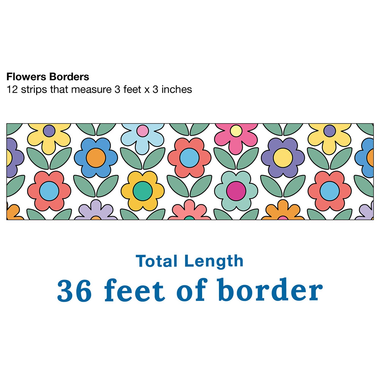 Happily Ever Elementary Retro Remix Flowers Straight Bulletin Board Borders, 36 Feet