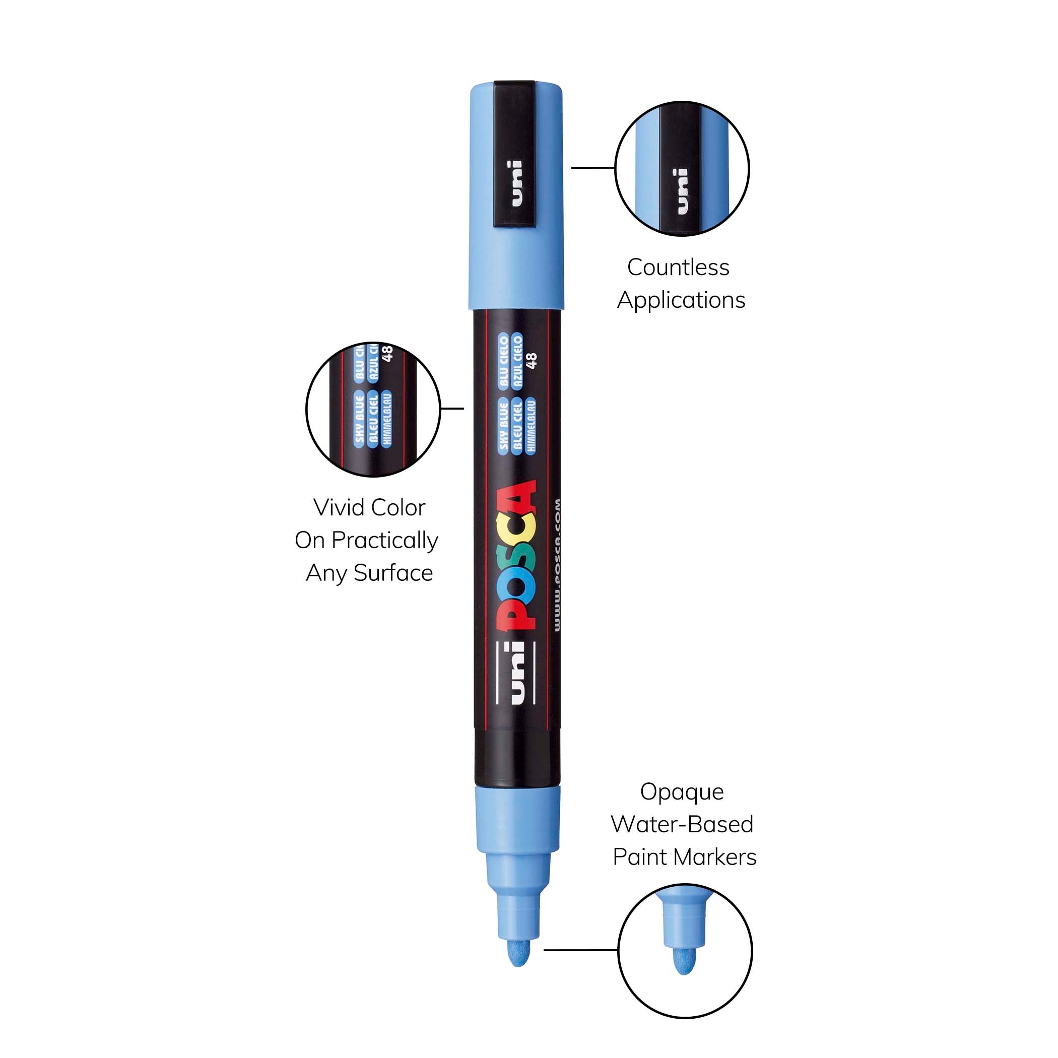 uni® POSCA PC-5M Water-Based Paint Markers, Reversible Medium Tip (1.8-2.5mm), Sky Blue