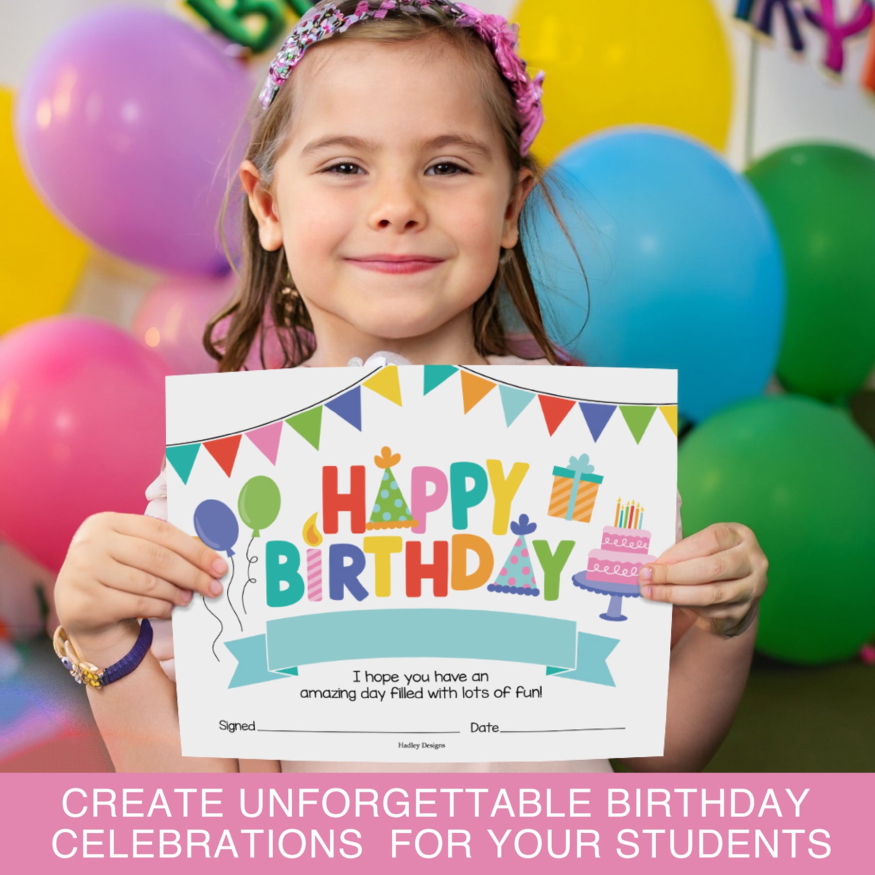 Colorful Happy Birthday Certificates For Students, Set of 25