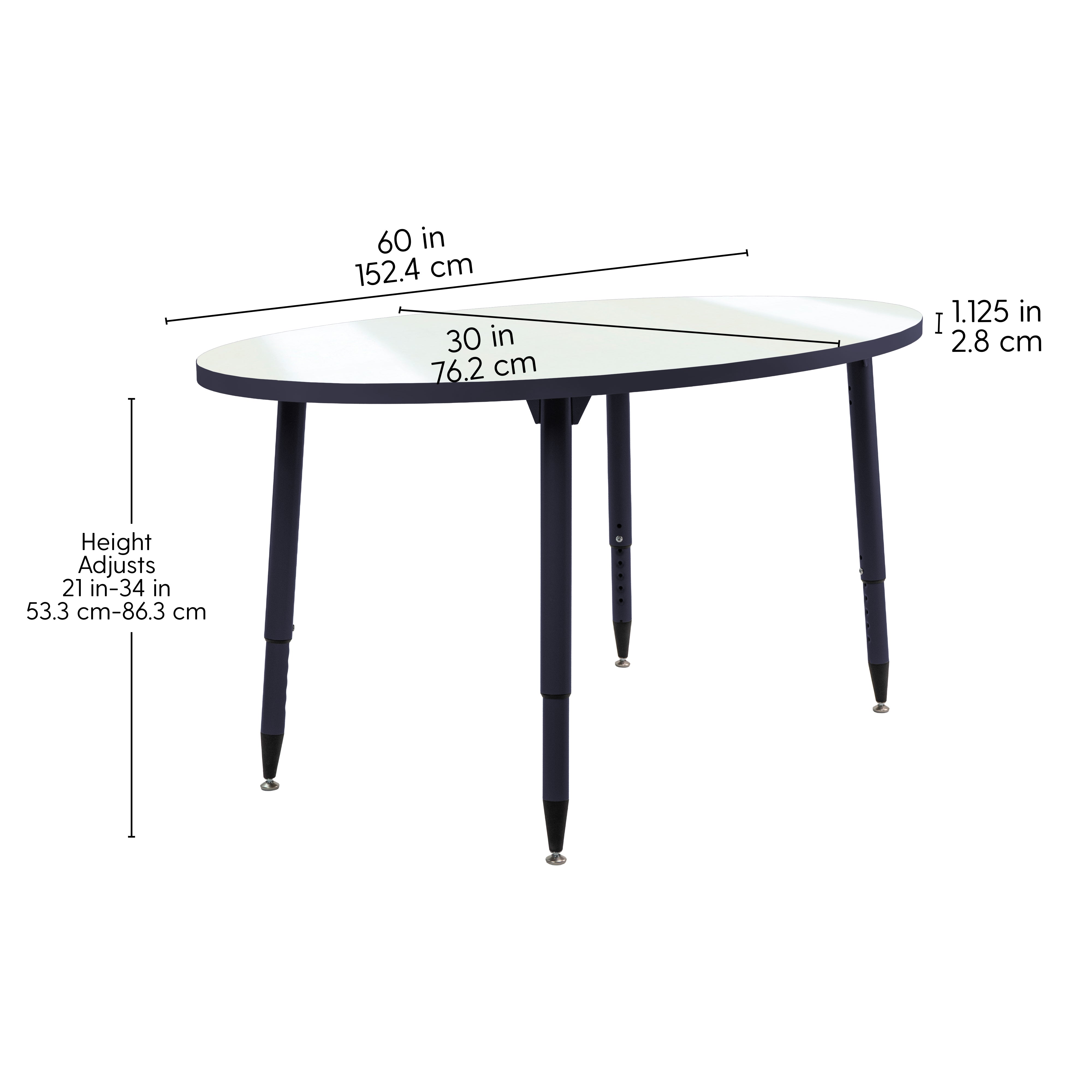 Adapte 30" x 60" Oval Dry-Erase Activity Table with Adjustable Tapered Legs - Whiteboard/Navy