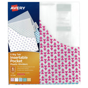 Big Tab™ Insertable Plastic Dividers with Pockets, 5-Tab Set, Assorted Designs