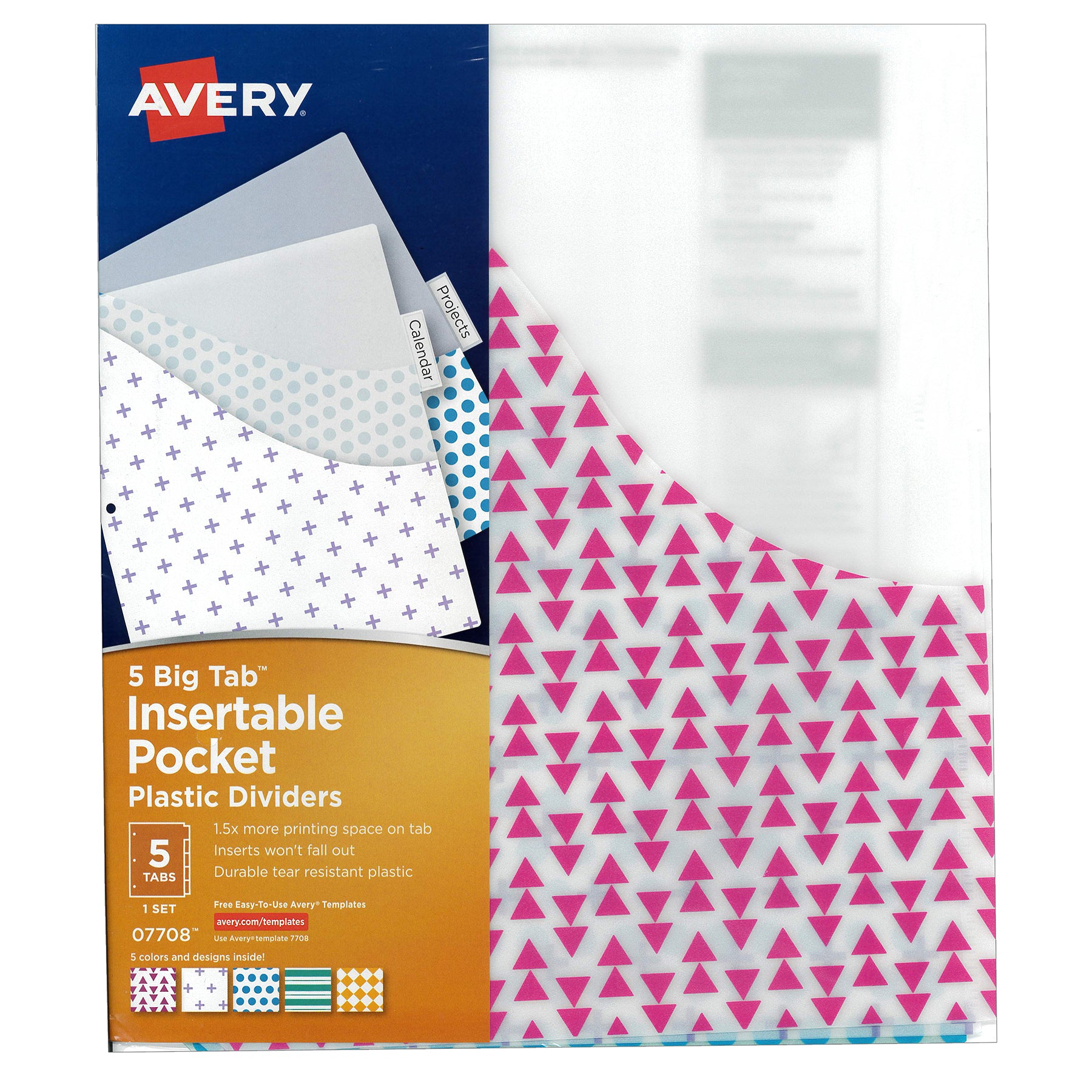 Big Tab™ Insertable Plastic Dividers with Pockets, 5-Tab Set, Assorted Designs