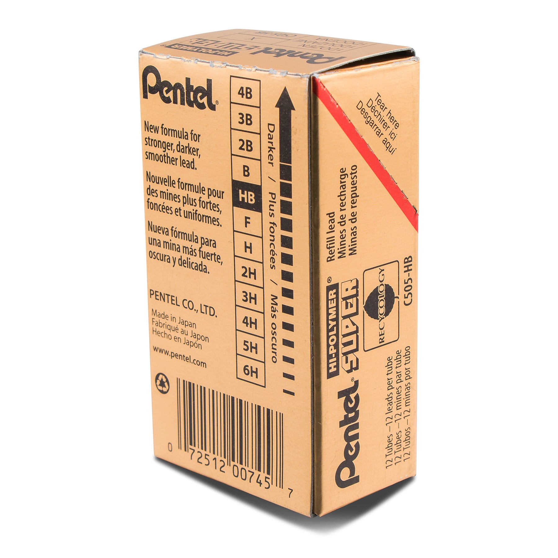 Super Hi-Polymer Lead Refill (0.5mm) Fine, HB, 12 Pieces/Tube, 12 Tubes/Box