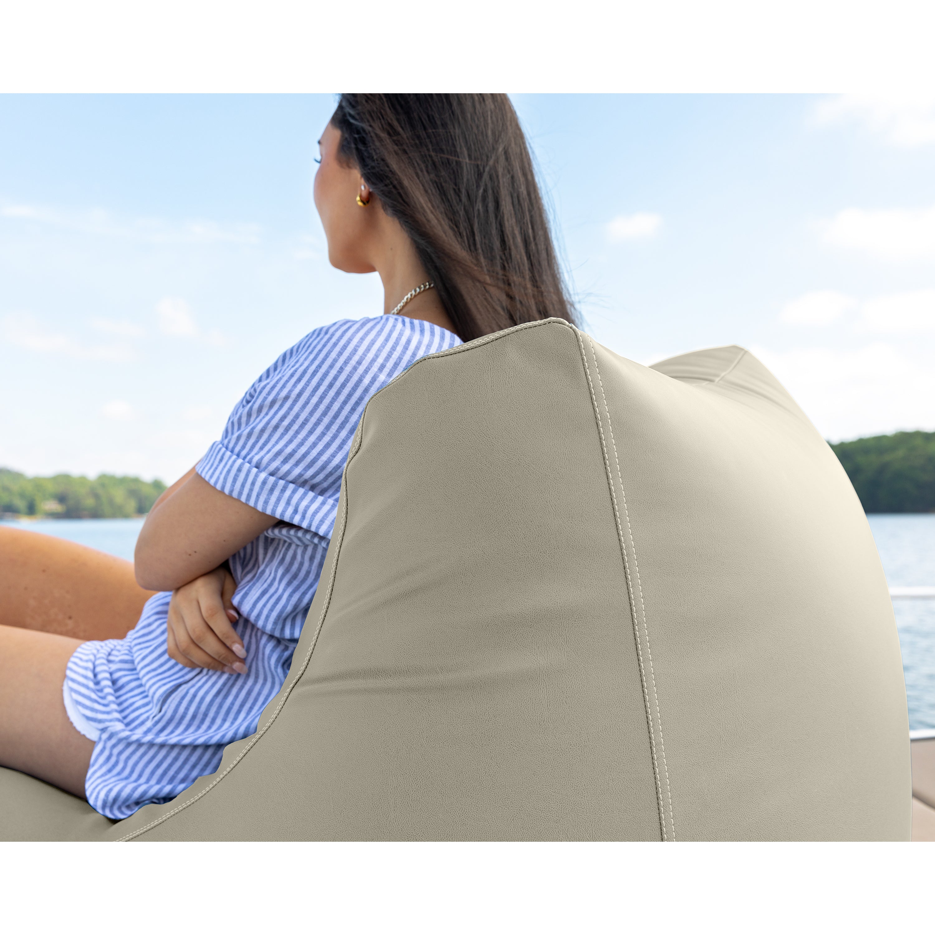 Jaxx Ponce Nautical Edition - Casual Bean Bag Seating for Boat, Yacht & Watersports - Marine Vinyl Mineral Gray